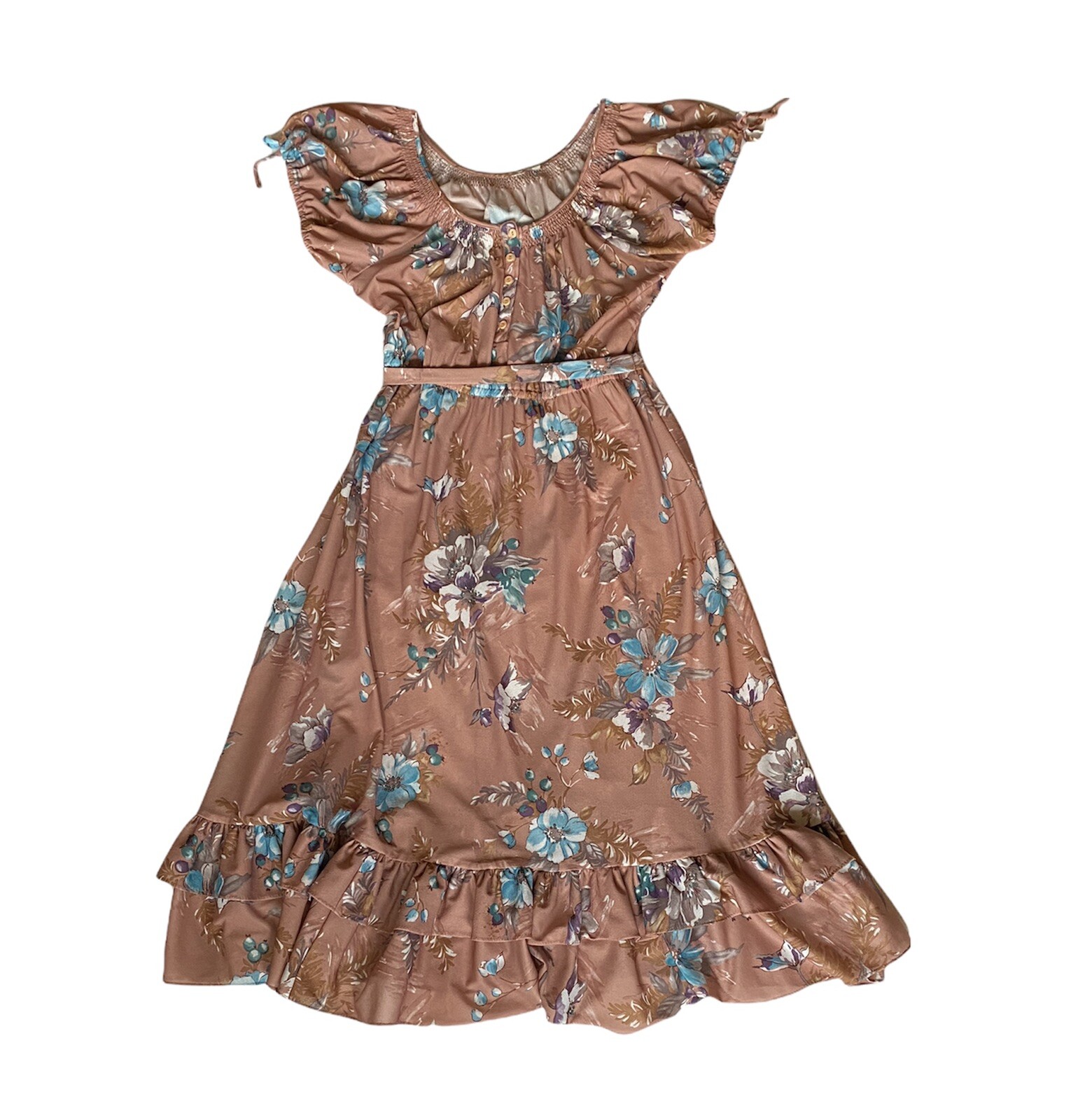 VTG Candi Jones California Semi-Sheer Dress Floral Sz S-M (no tag) Elastic Waist