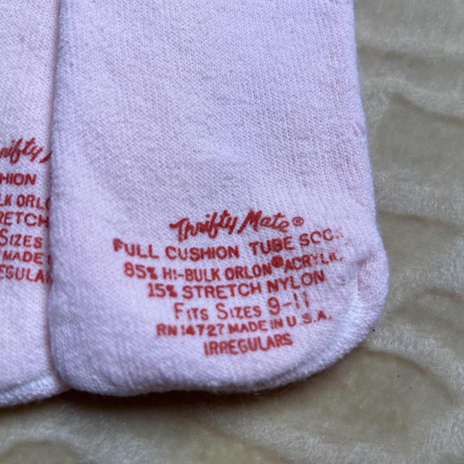 VTG Thrifty Mate Socks White Striped 9-11 Acrylic Tube NOS 80s Irregulars Pink