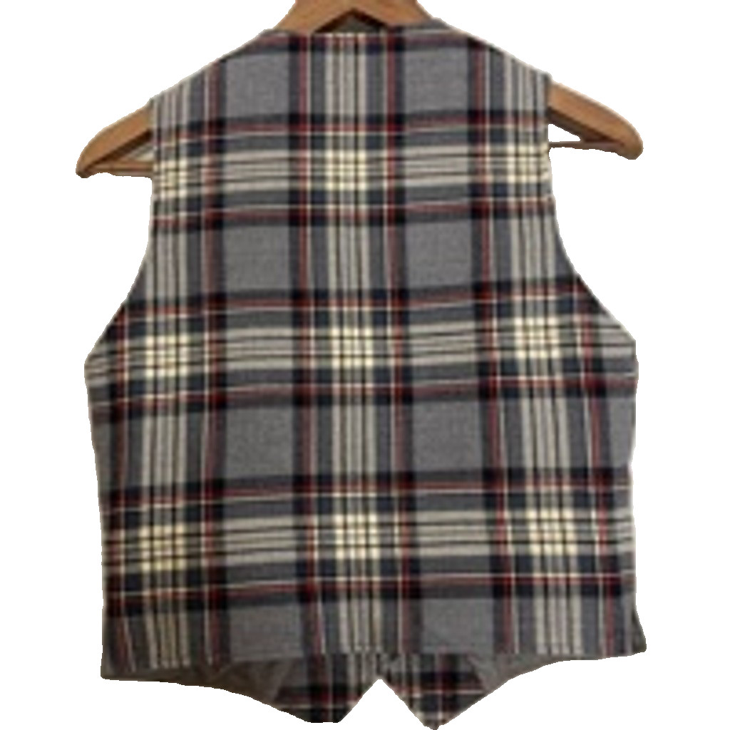 Vintage Vest Womens XS Gray Black Red Tartan Plaid Wool Scottish Waistcoat
