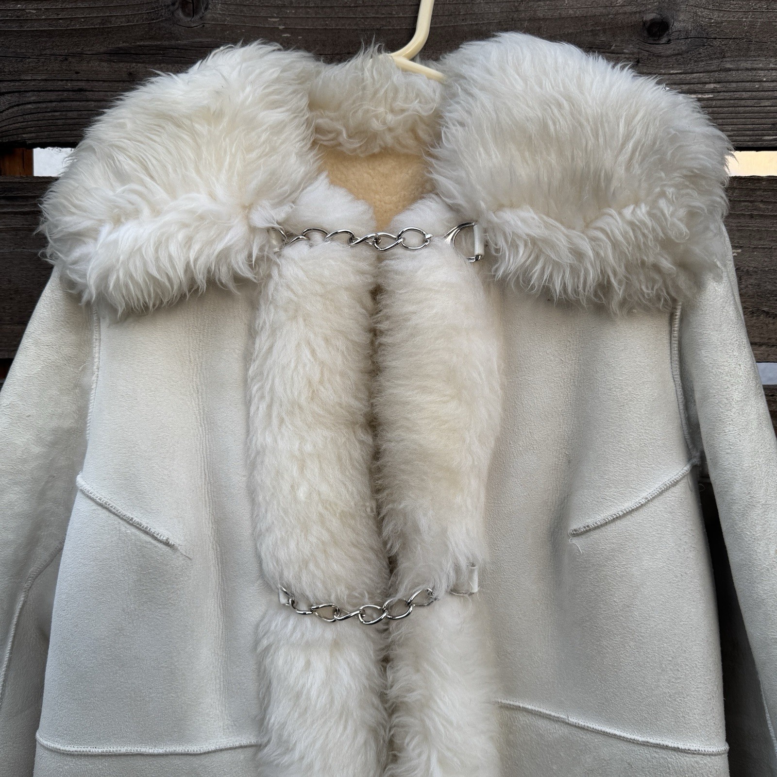Vintage SuedeLamb by Lawrence Shearling Coat Lamb Fur Trim Cream Suede Jacket S