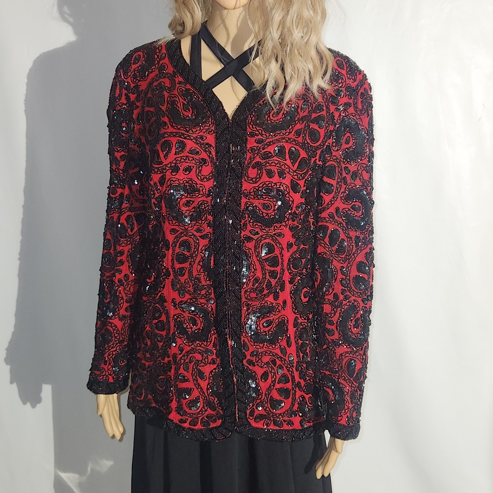 Vintage 1980s Beaded Sequin Niteline by Della Roufogali Made in India Size 8 Fun