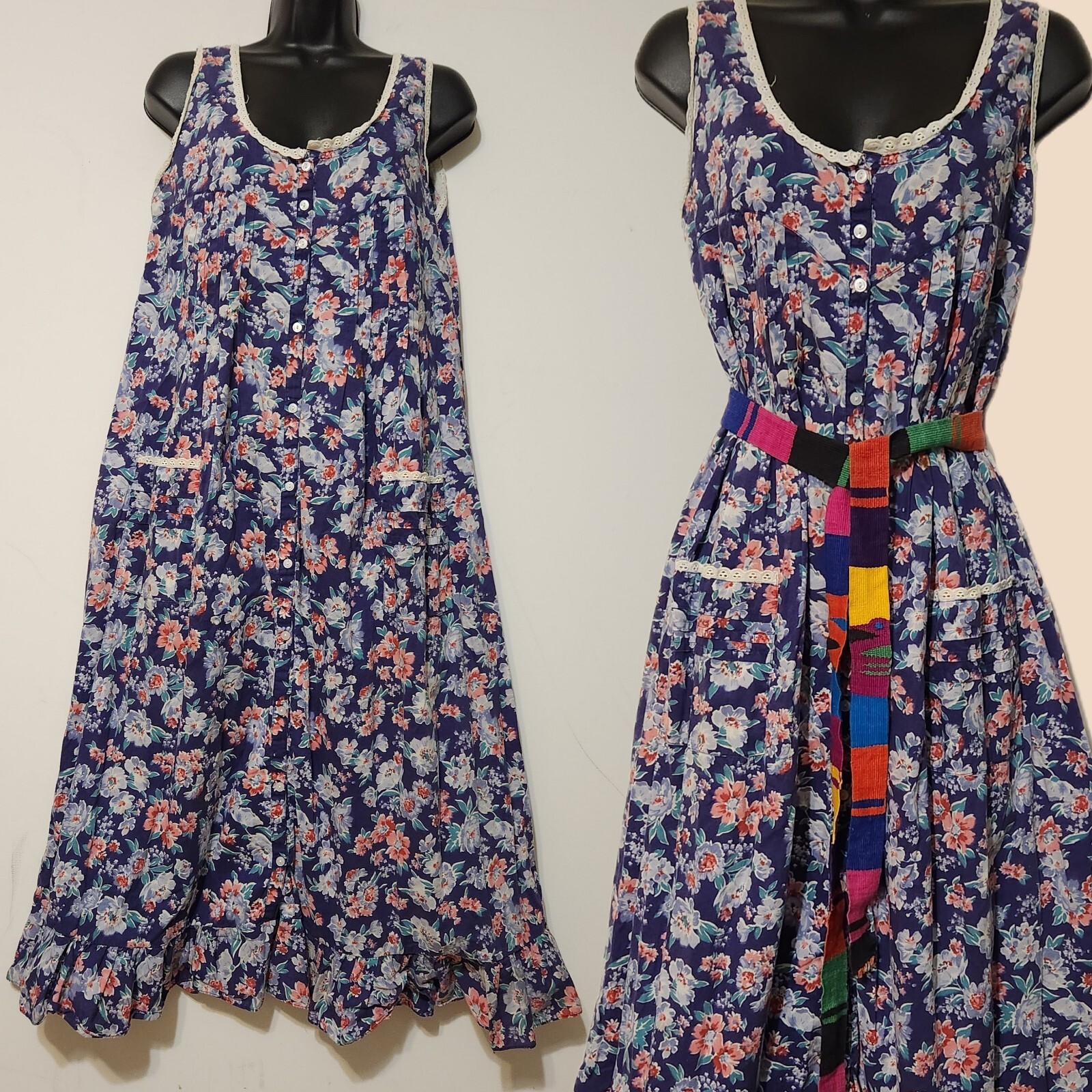Vintage Jennifer Logan 100% cotton Floral Midi tank dress prairie cottagecore