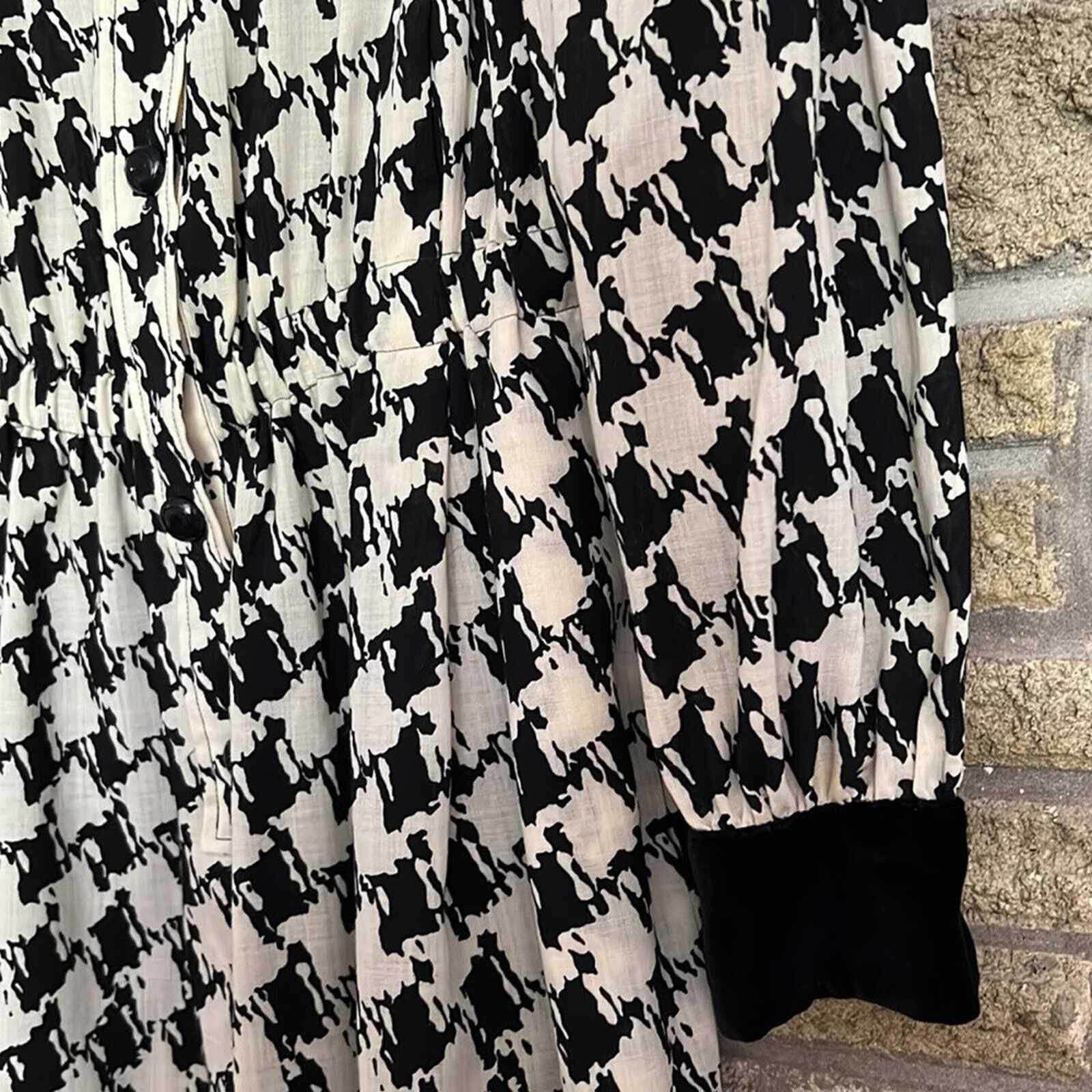 Vintage Celine Paris 80’s Houndstooth Puff Sleeve Dress Classic Designer