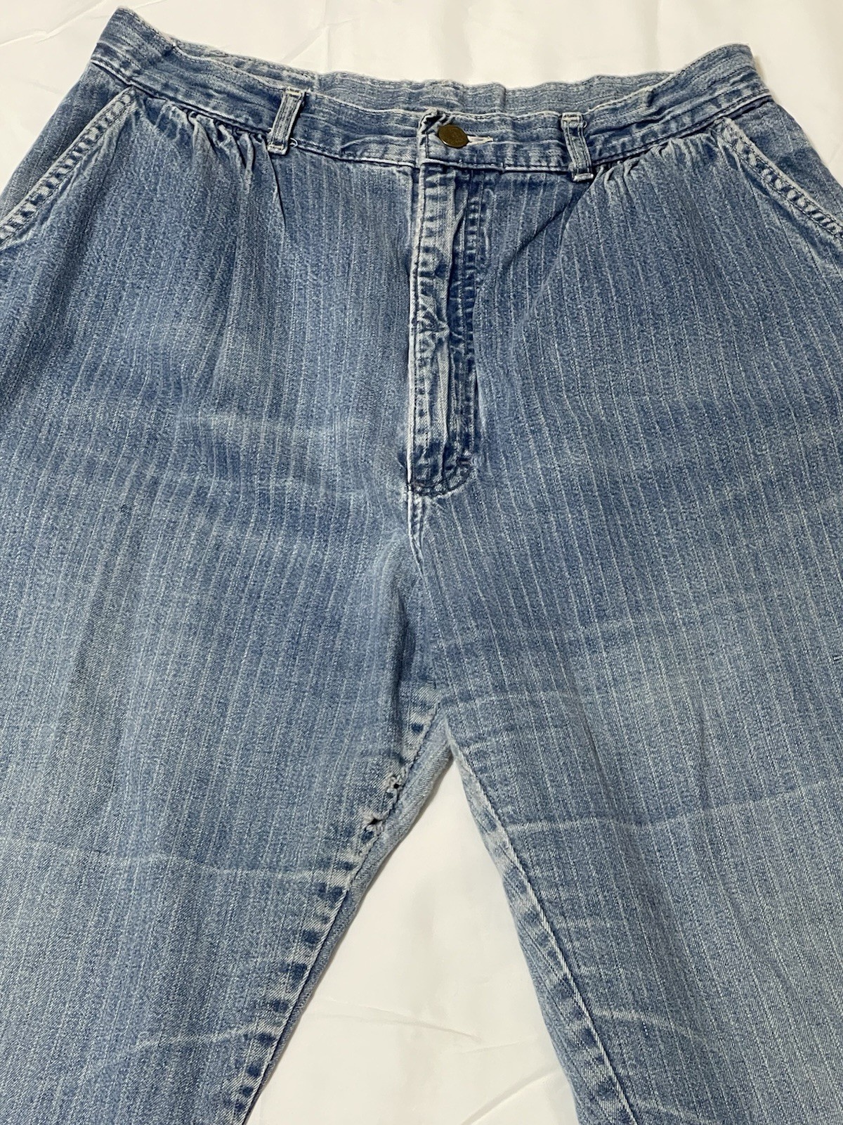 Vtg 80s Lee Riders Pinstripe Jeans High Waisted Union Made USA Mom Denim 16