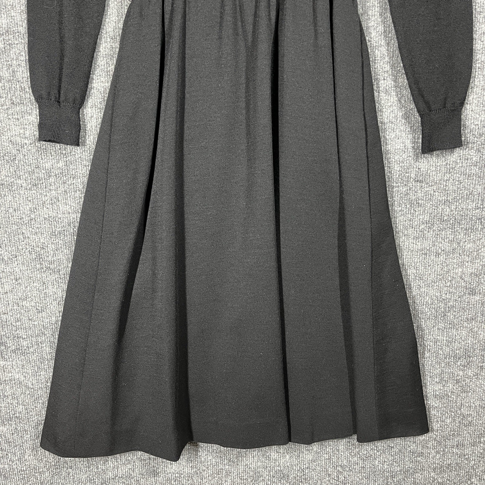 VINTAGE 80s Ciao Ltd 100% Pure Wool Sweater Dress Black Embroidered Floral Sz 8