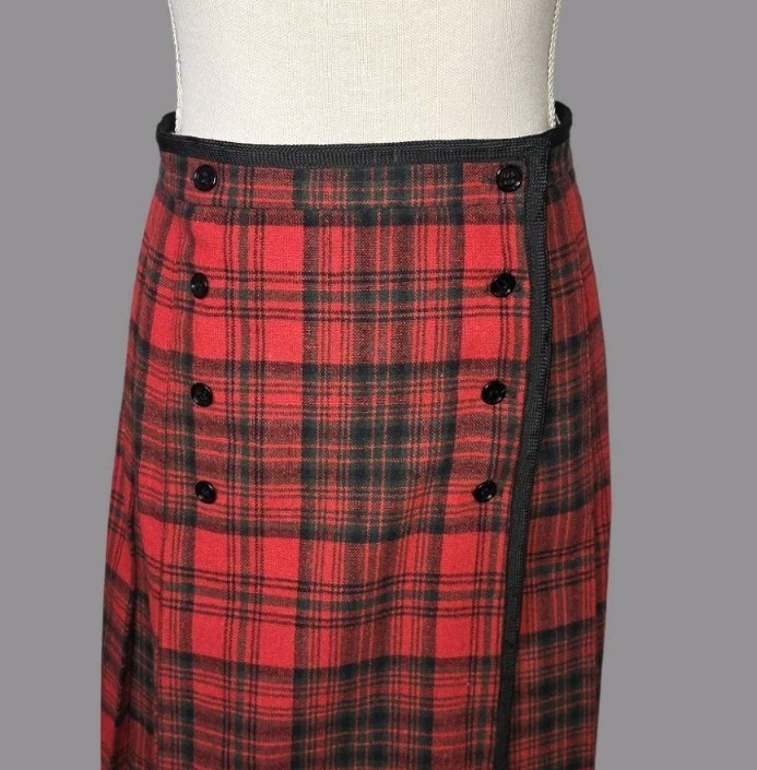 Vintage Century of Boston Plaid Skirt Womens Red Pleated Maxi A Line Size 14