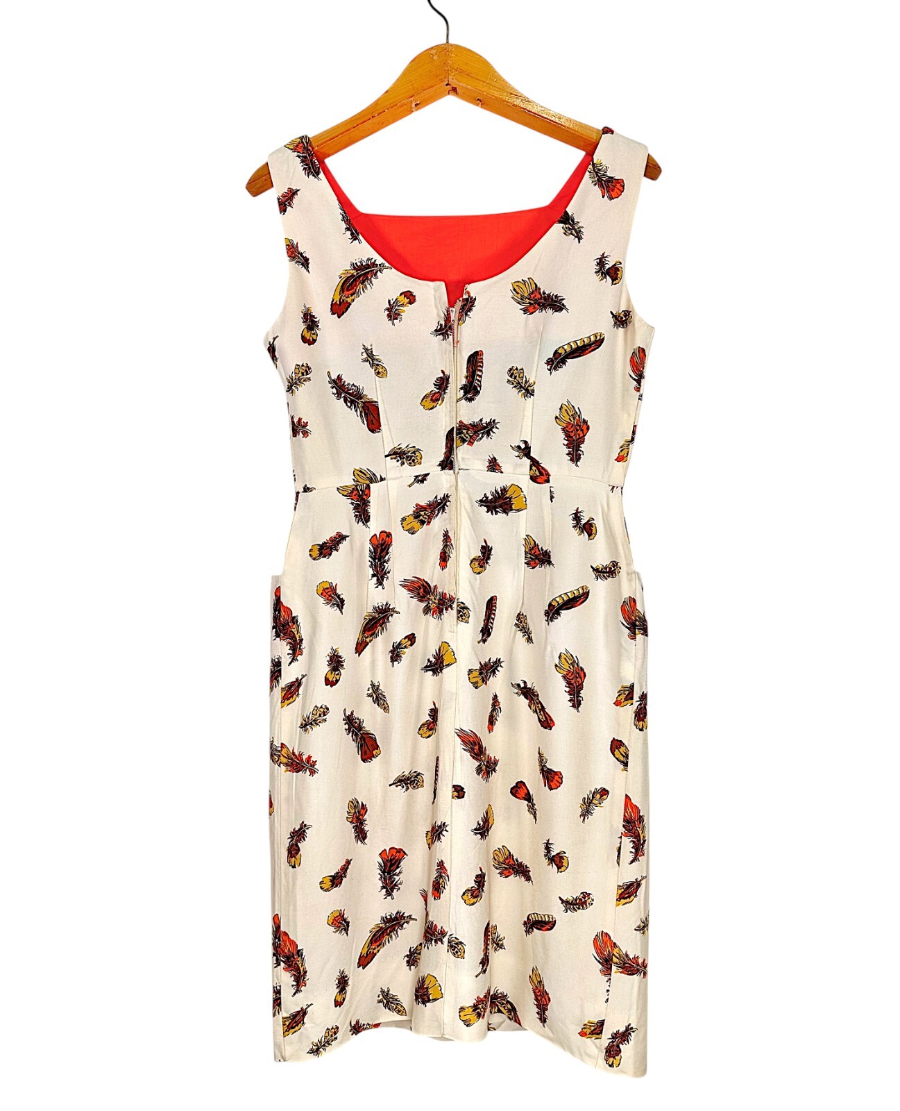 Vintage Cover Girl of Miami Feather Print Retro Sheath Dress
