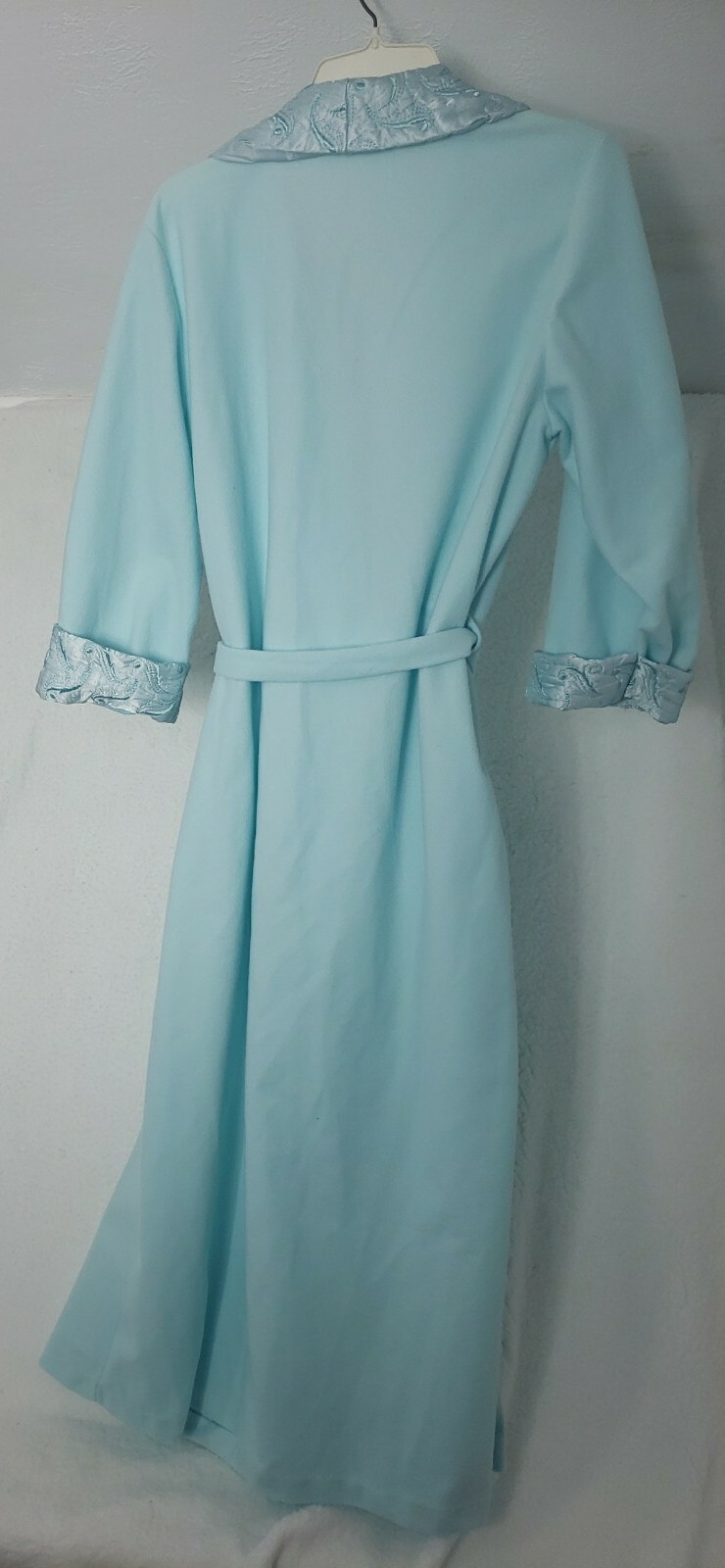 Sears Apostrophe Med Blue Quilted Collar Robe pockets belt vintage made in USA
