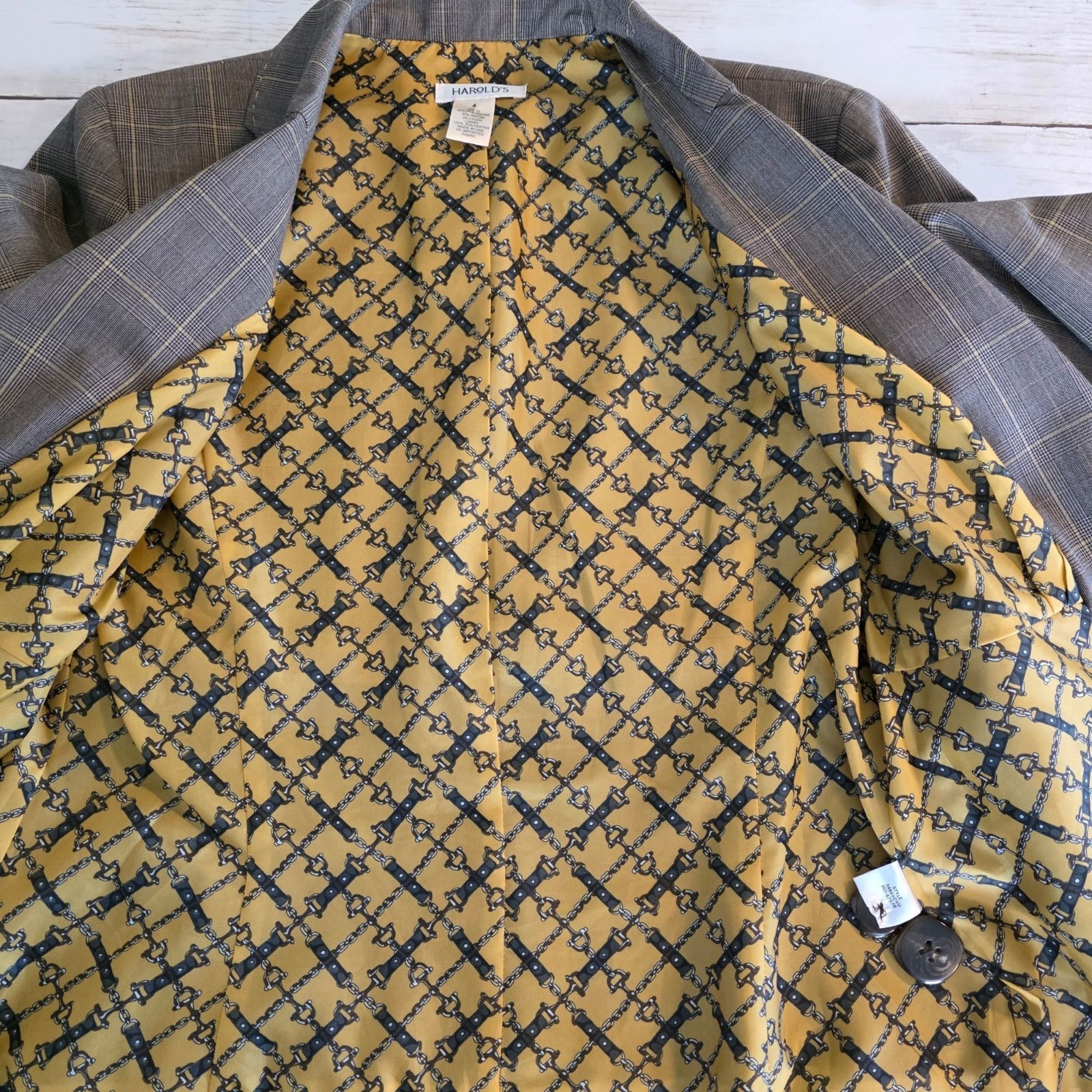 Vintage Harold’s USA Plaid Equestrian Blazer Novelty Horse Bit Lining 4 Acadamia