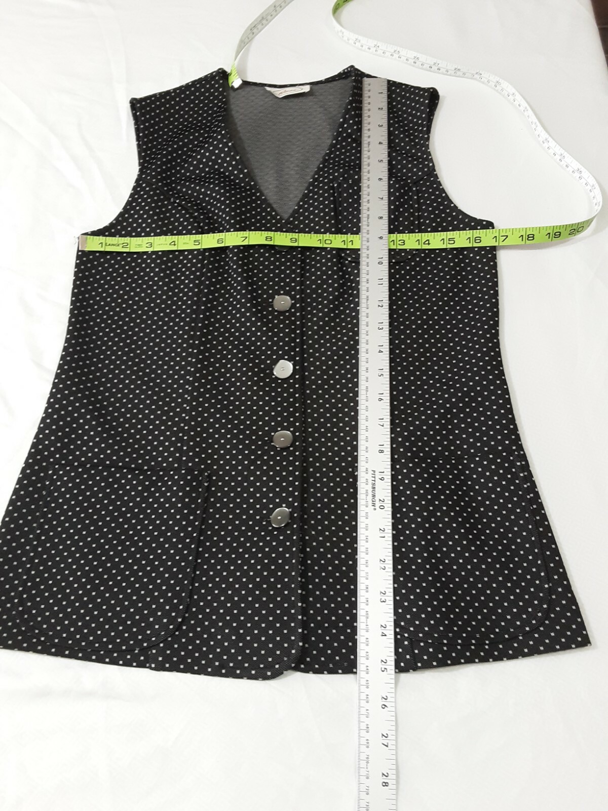 Russ 🌞024 Vest Blouse Top Black/White Polka-dot Preowned Button Front Closure