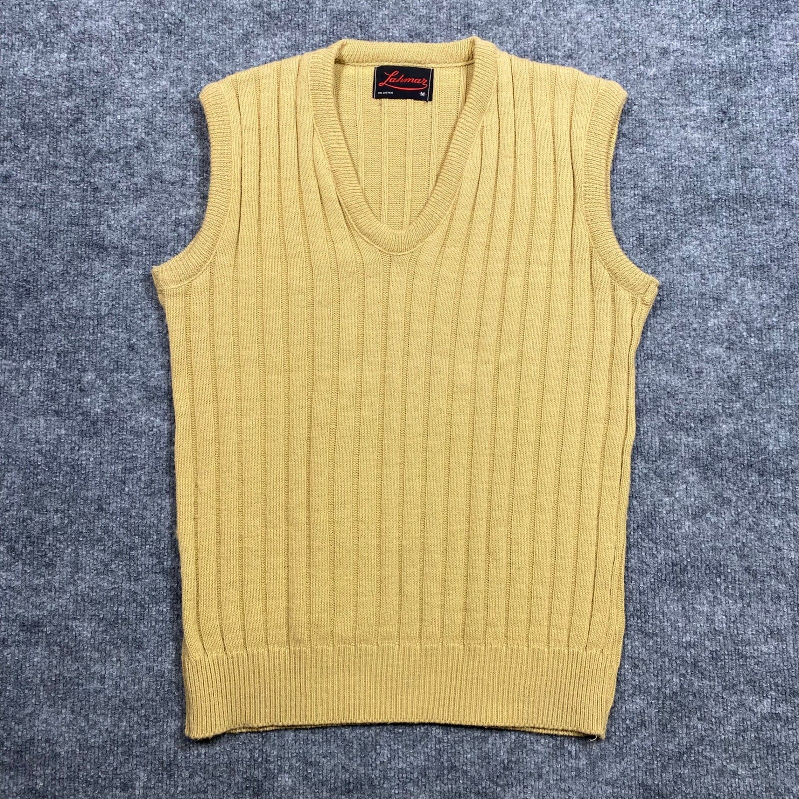 Vintage Lahmar Mustard Yellow Ribbed V-Neck Sweater Vest Women Medium RN 26766