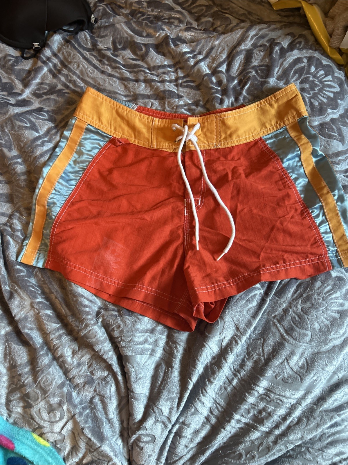 VTG Y2K/90s 5•7•9 Swim Trunks Juniors 7 Red Orange Blue Nylon Board Shorts