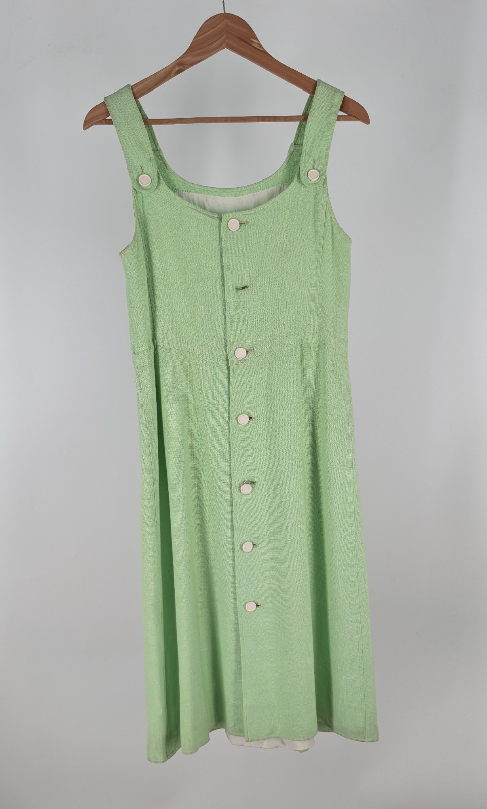 Vintage 1970s Courreges Paris Green Spun Rayon Pinafore Dress France Archival B