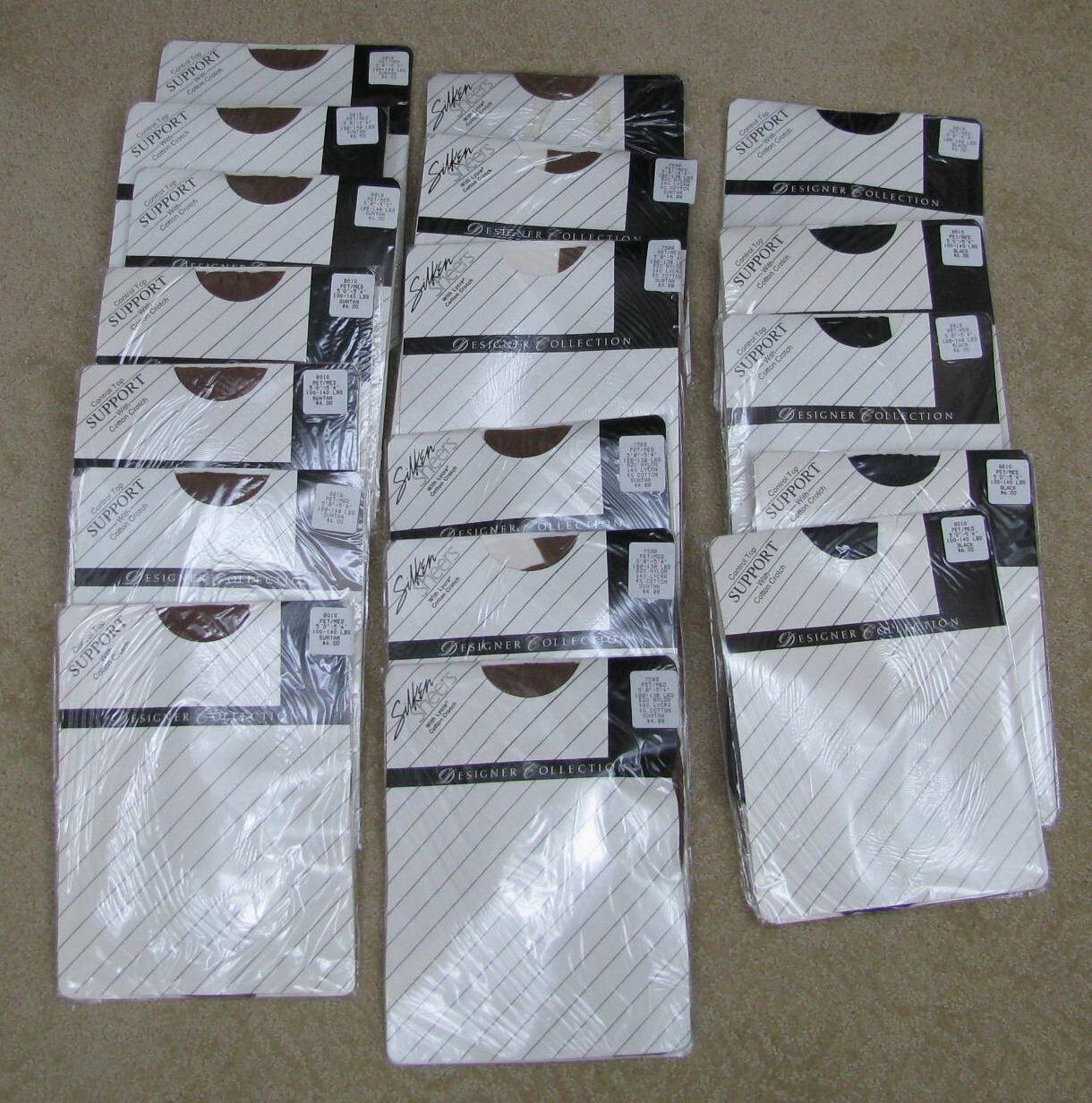 18 Packs – Silken Sheers Designers Collection Pantyhose – Pet/Med Suntan & Black