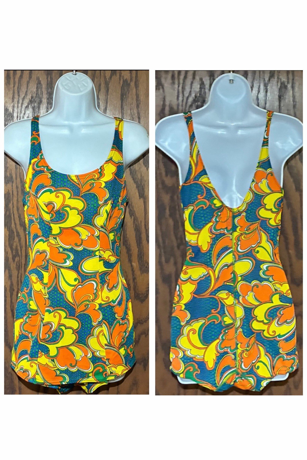 Vintage 1960’s Dolfin Corp. Bathing Suit Swimsuit Romper Mod Paisley Swirl SZ S