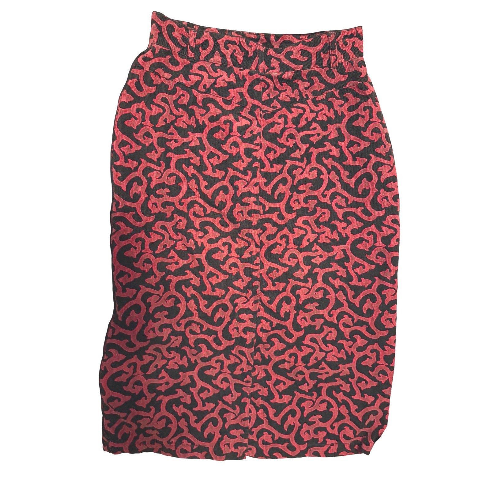 In-Wear Kirsten Teisner Vintage Red Black Corduroy Pencil Skirt 10 goth punk 27″