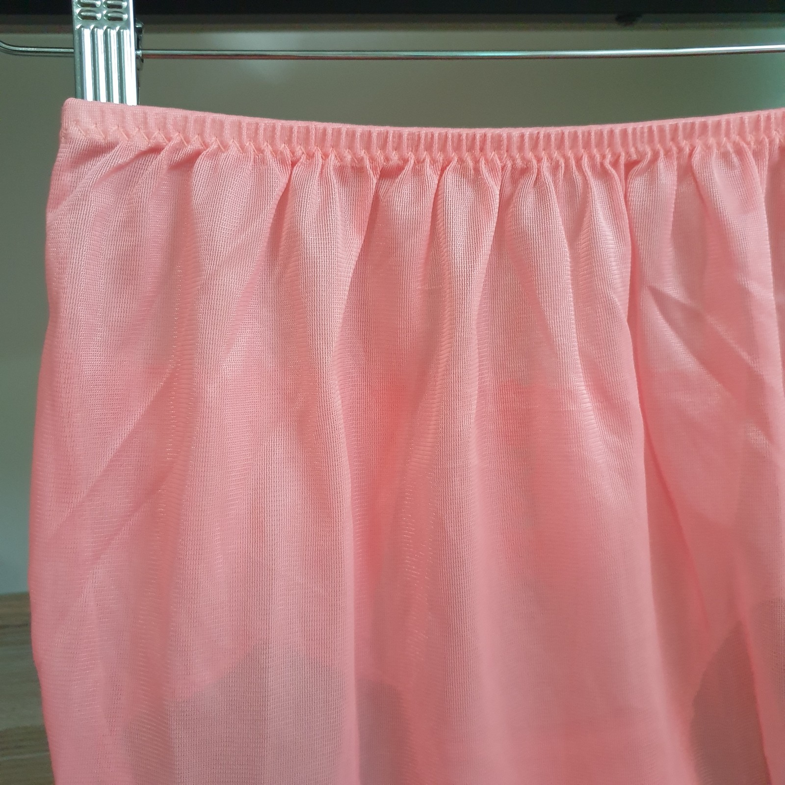 Vintage Sheer Nylon Panty Sissy Peach Floral Lace Granny Brief Sz. 8 Hip 39-43″