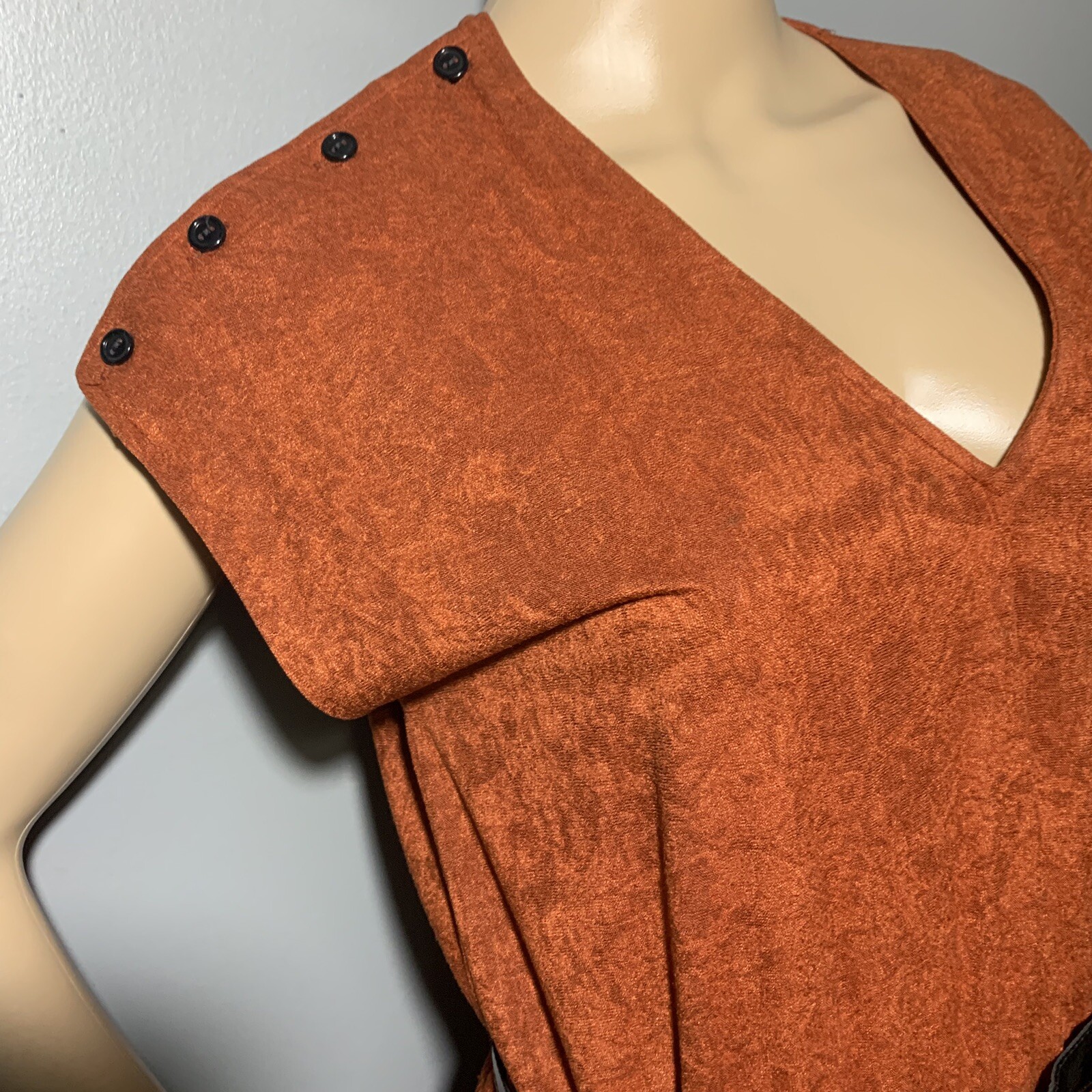 Vintage Orange Suede Like Basic Normal Fitted Dress With Buttons And Belt