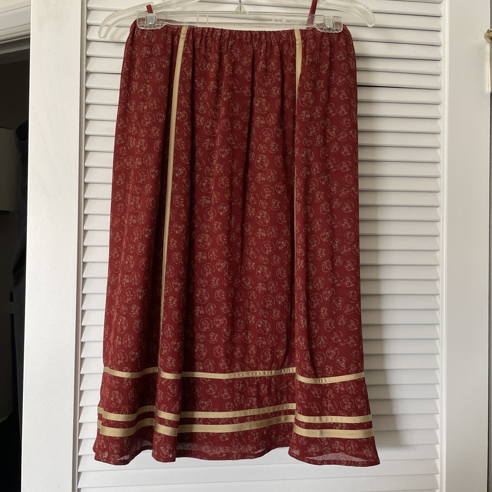 JJill Size L Skirt, Paprika Spice/Cream Ribbon Calico Print Boho Hippie Prairie