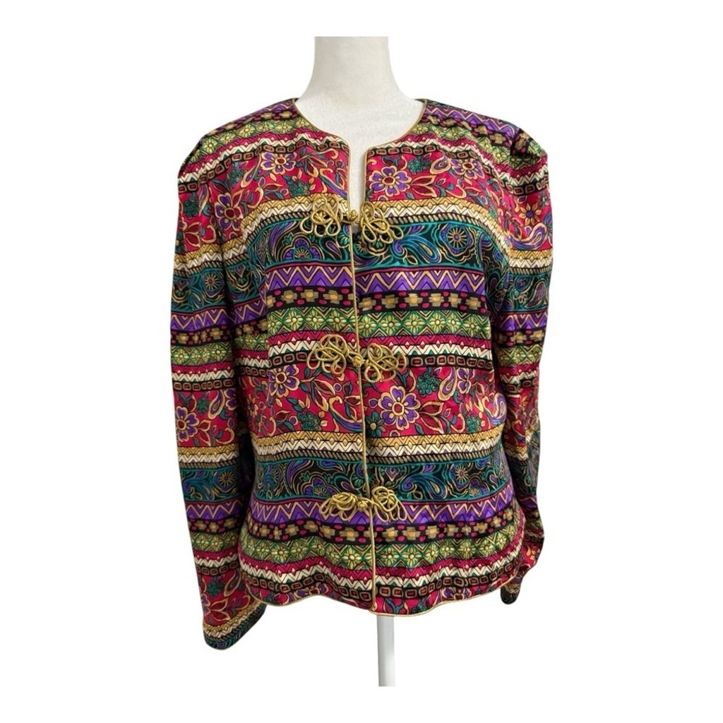 Vintage Maggie London Silk Jacket Baroque Print Blazer 80s/90s Power Dressing