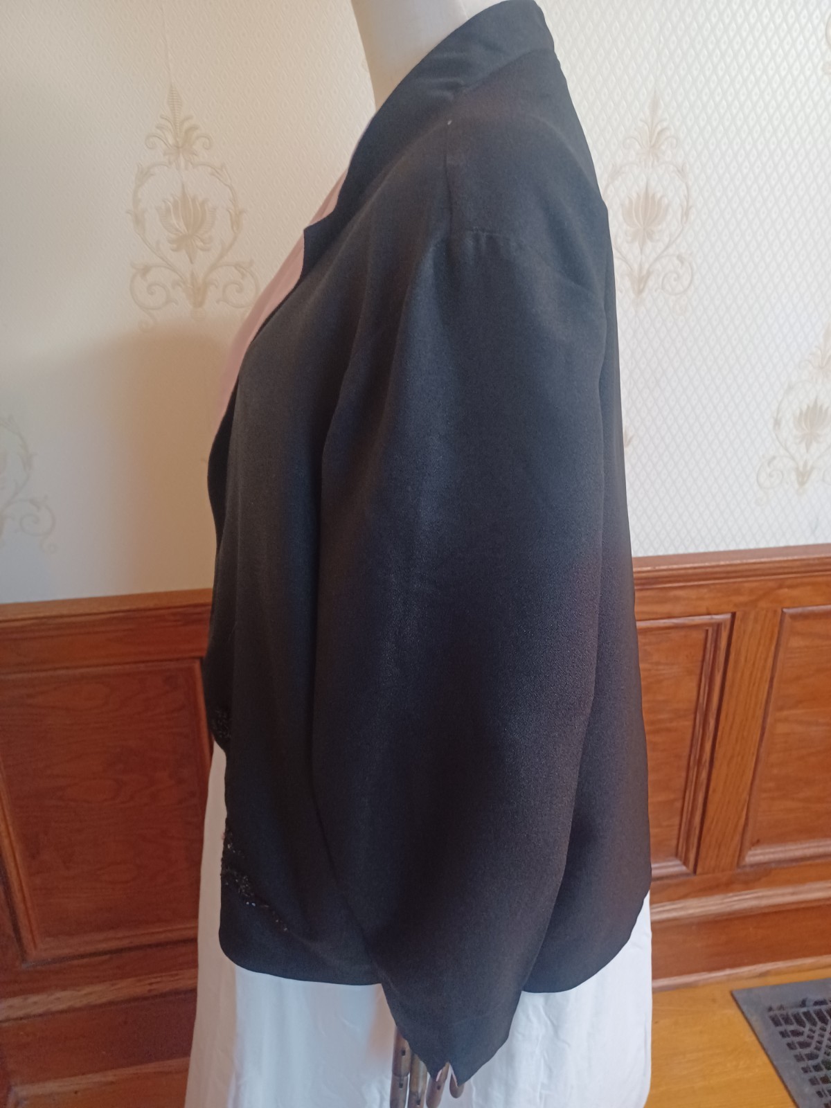Vintage 1980s Sara Morgan for Halbrand Black Pink Beaded Office Witch Jacket