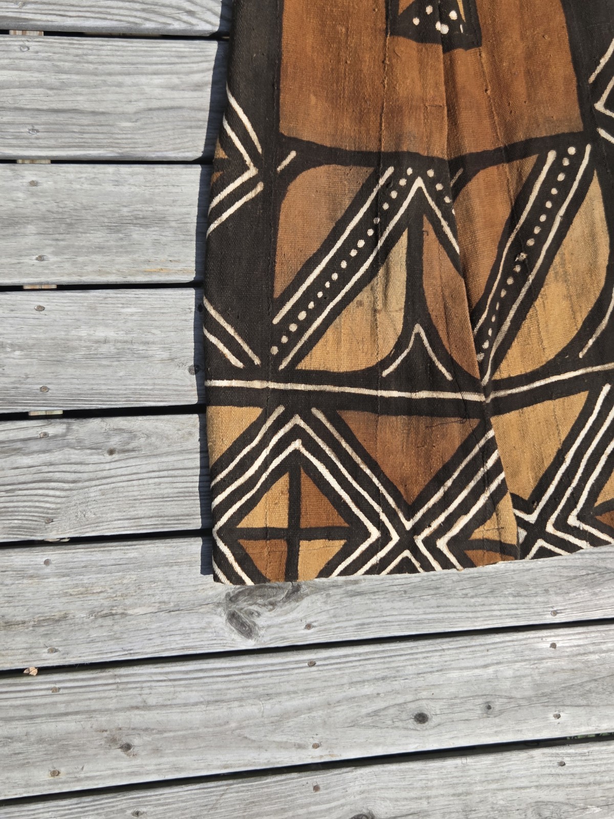Vintage African Mudcloth Bogolan Long Duster Coat Geometric Handwoven Boho Art