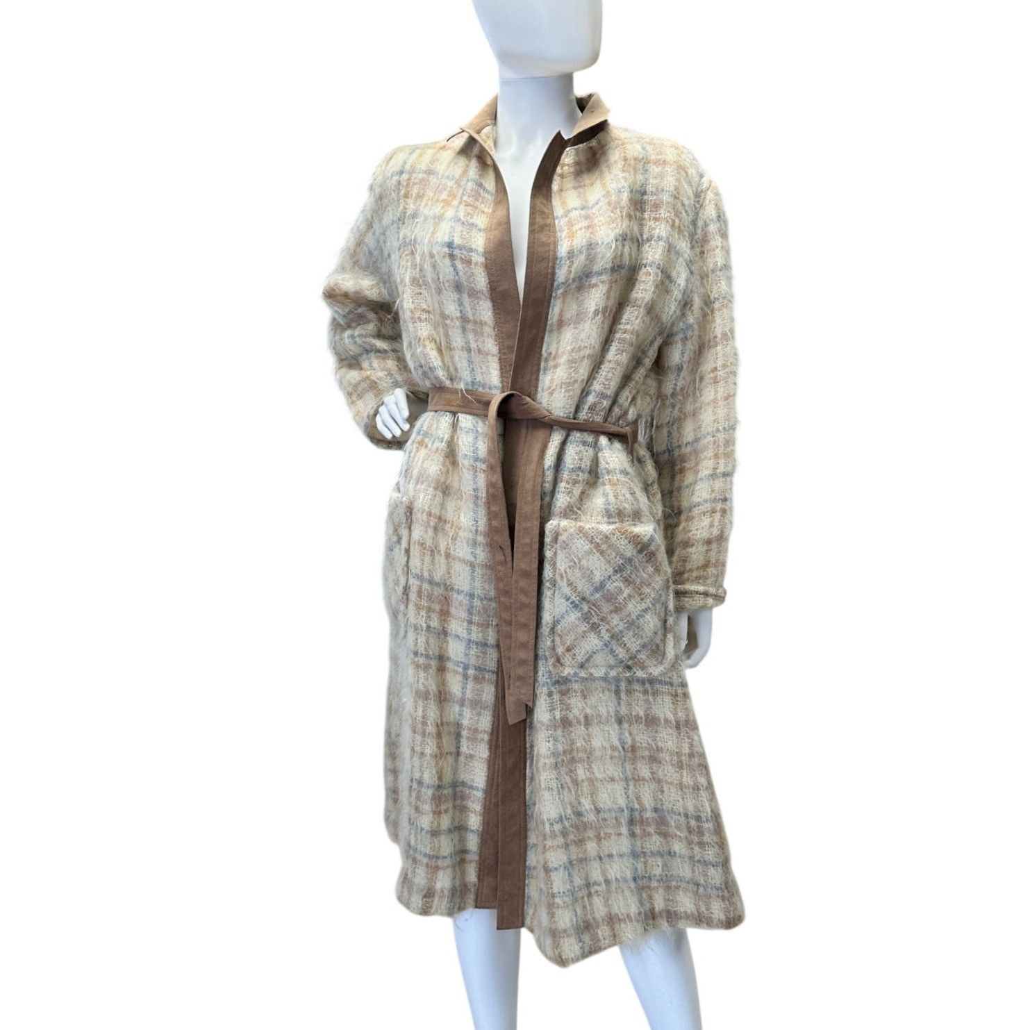1960s Gino Rossi Mohair LIghtweight Plaid Long Cardigan Robe Jacket Coat JS