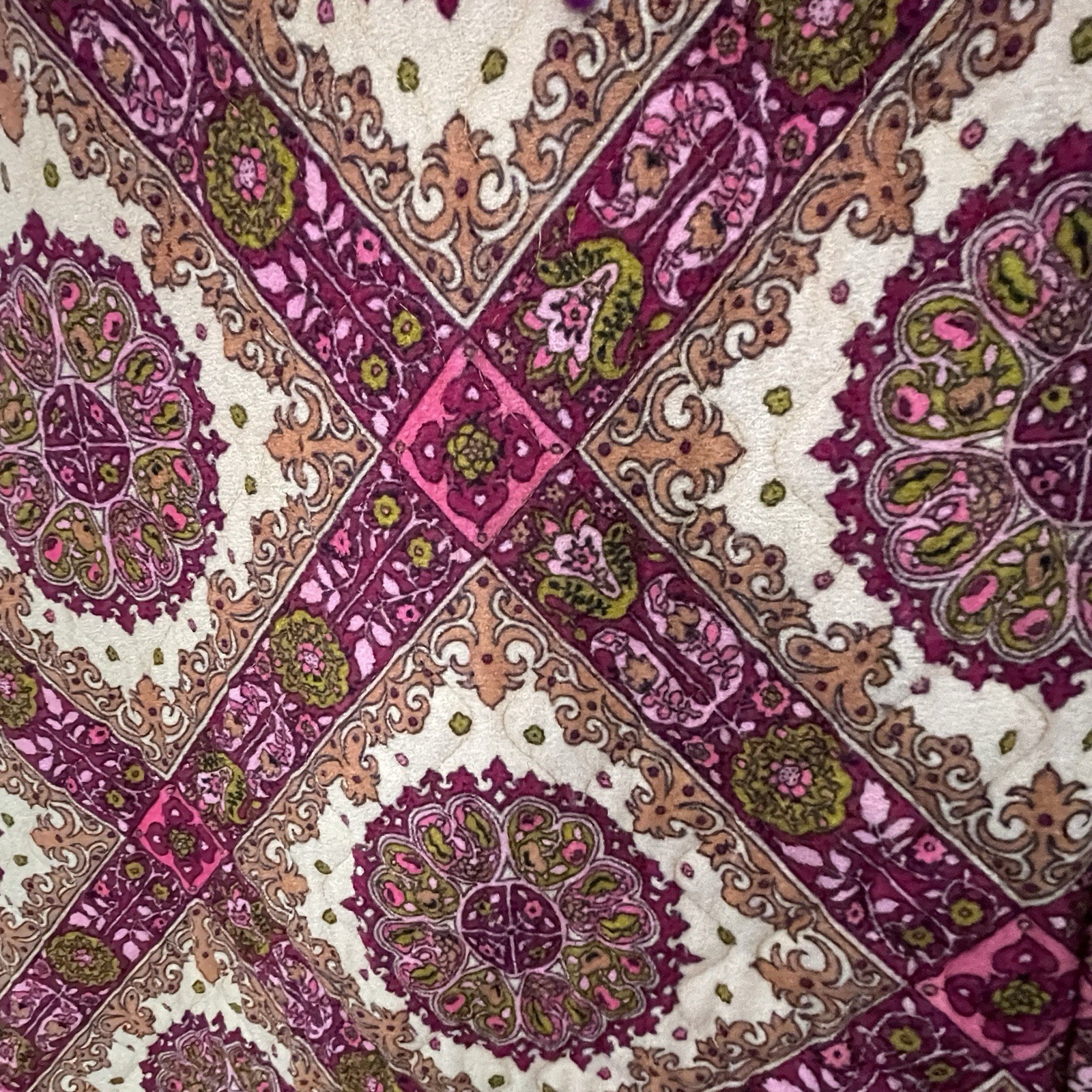 70s Maxi Dress Quilted Lounging Evelyn Pearson Fuchsia Velour L.Sleeve Sz 8 VTG