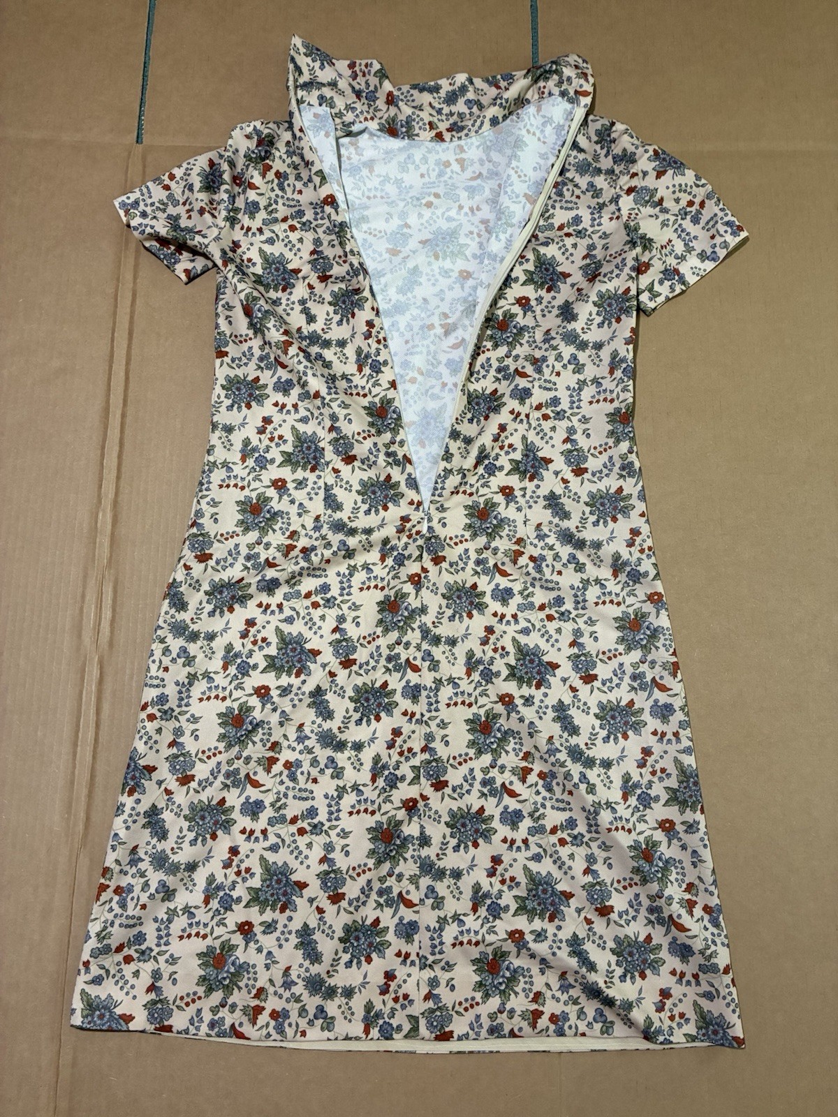 Vintage Handmade Polyester Short Sleeve Dress with Back Zipper