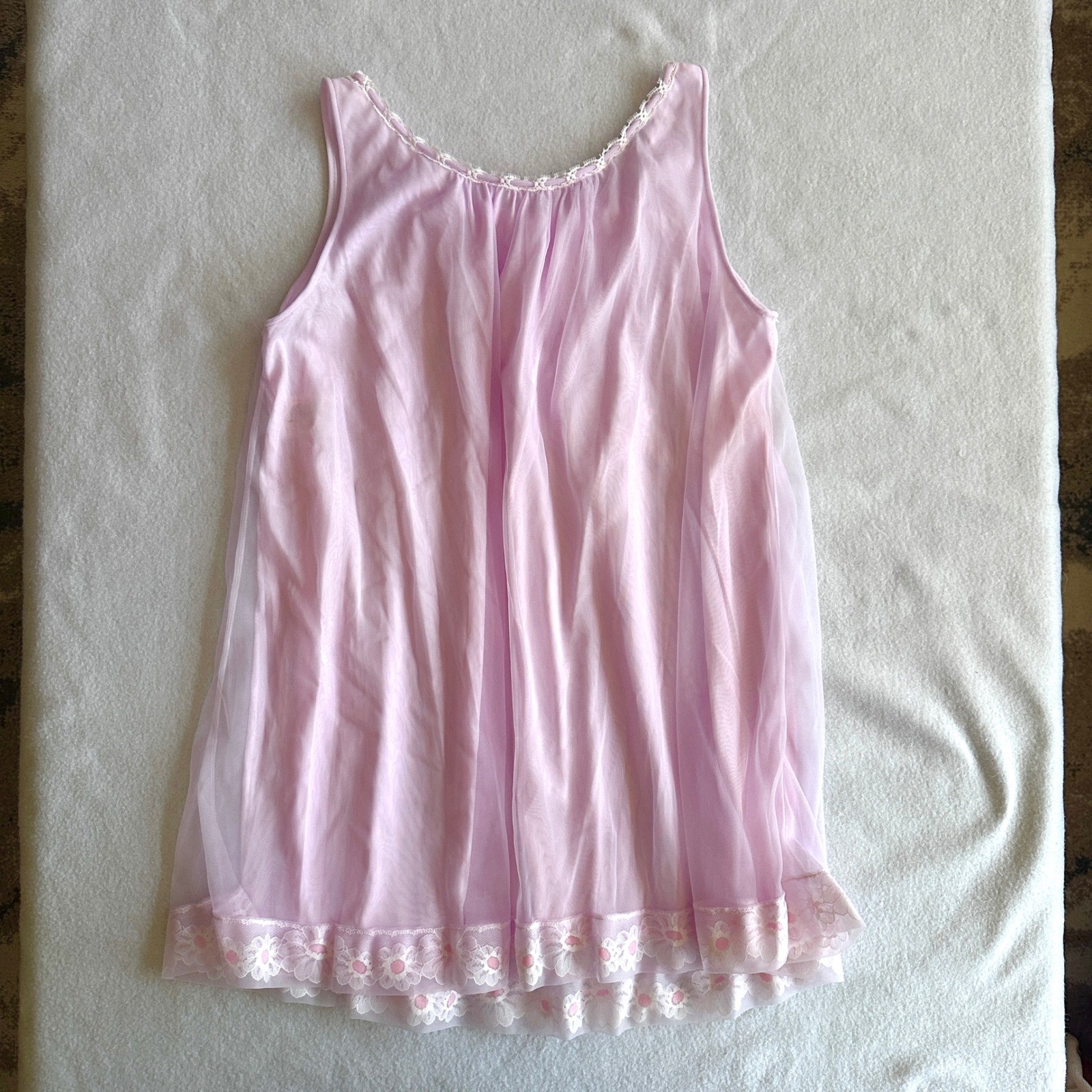 Vintage 1970s Chiffon Peignoir Set 2pc Lavender Lace Babydoll Nightgown ILGWU