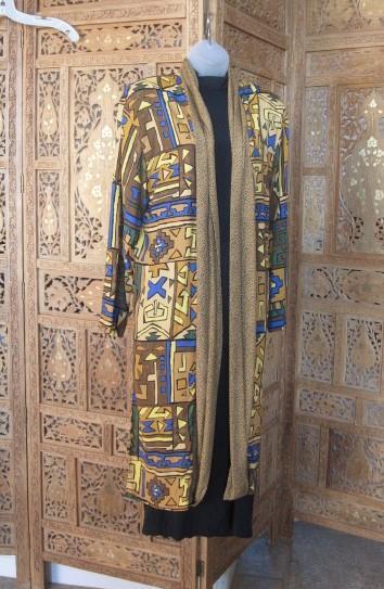 A.K.F. New York Gorgeous Vintage Duster/Topper Bold Geo Aztec Print Open Front