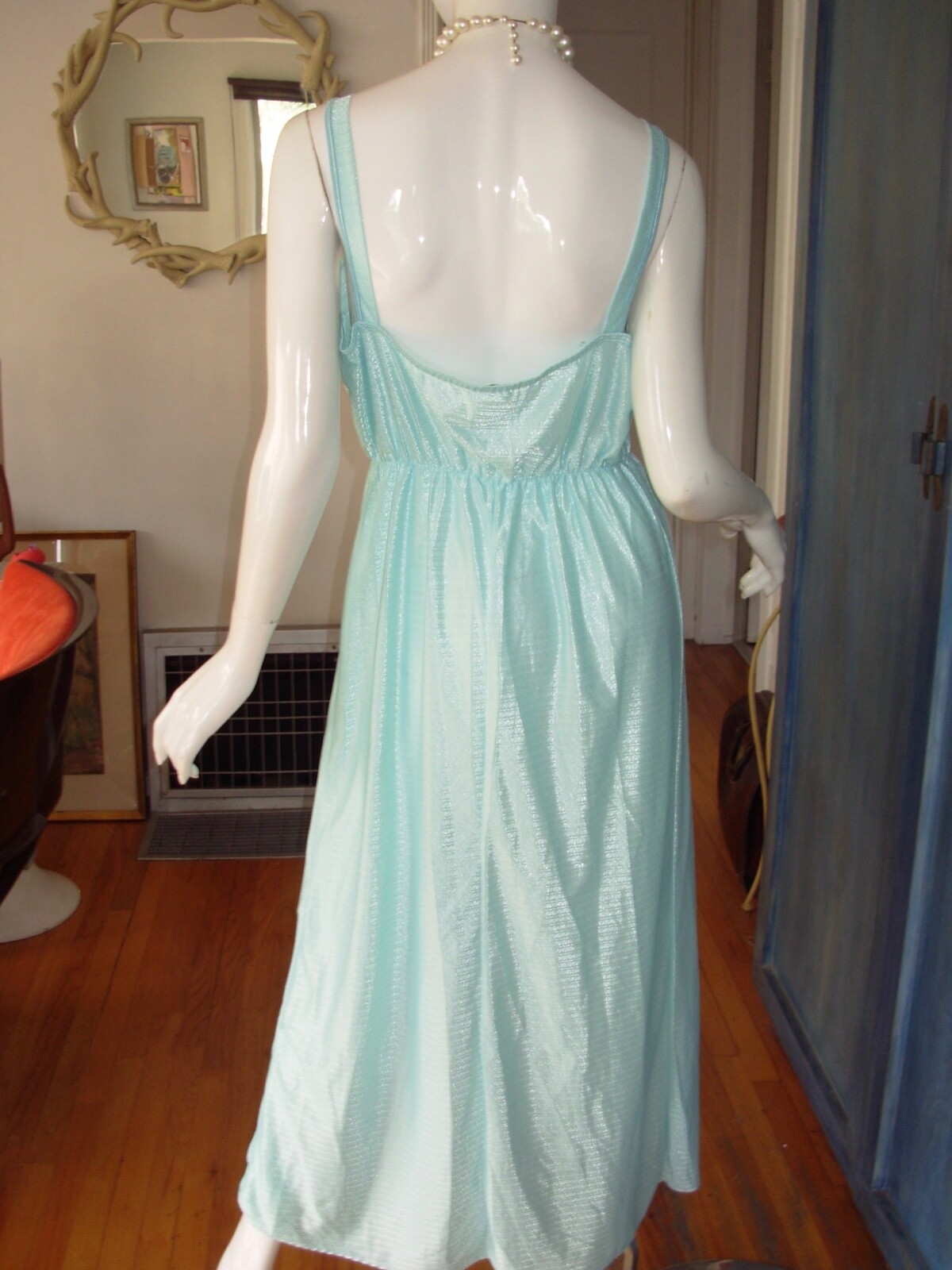 Nightie Nightgown L Vtg 70s 80s KEYNOTE UK Blue FLORAL BUTTERFLY HONEYMOON MAXI