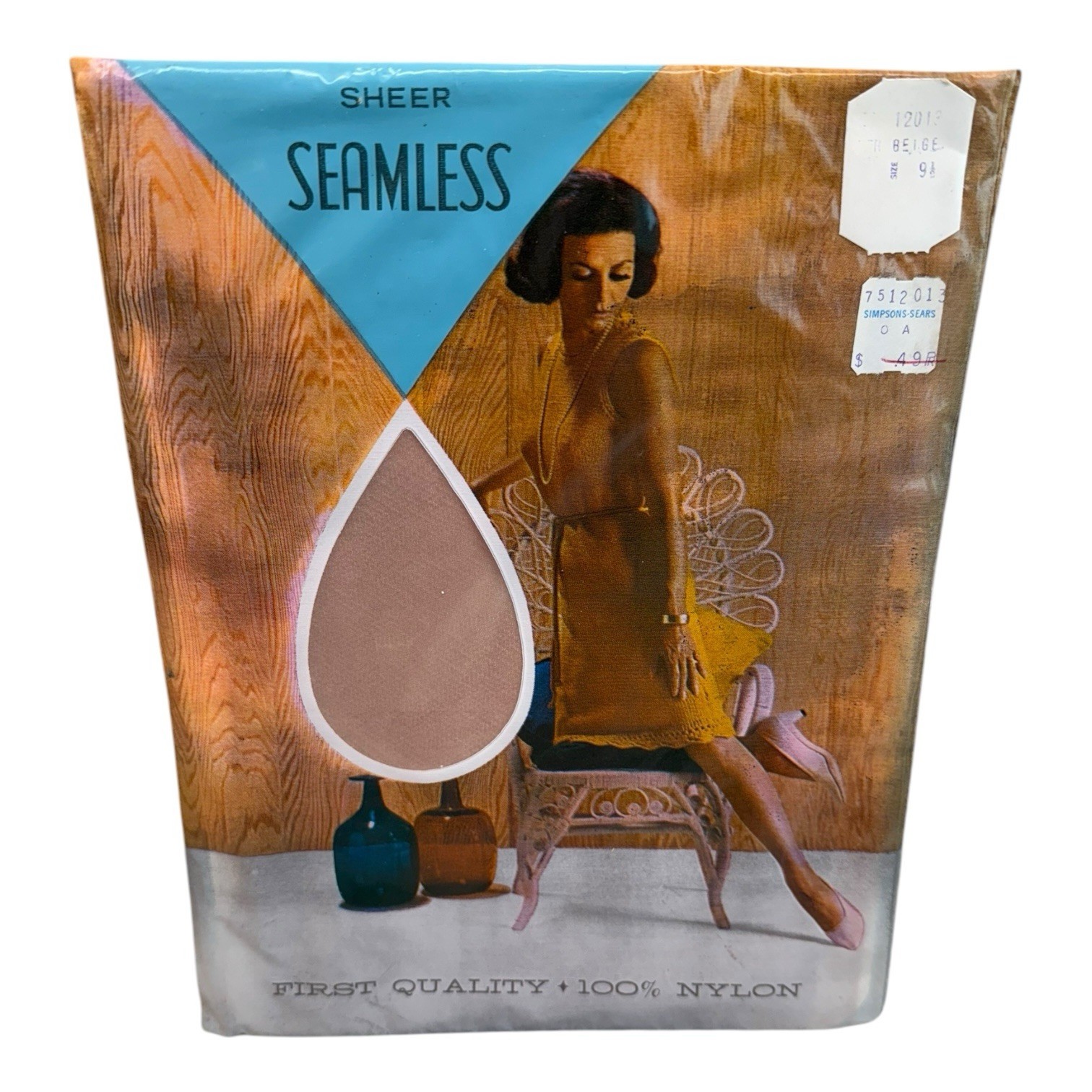 1965 Fair Lady Seamless Mesh Stockings Runguard Top & Toe 9 1/2 Beige 32”