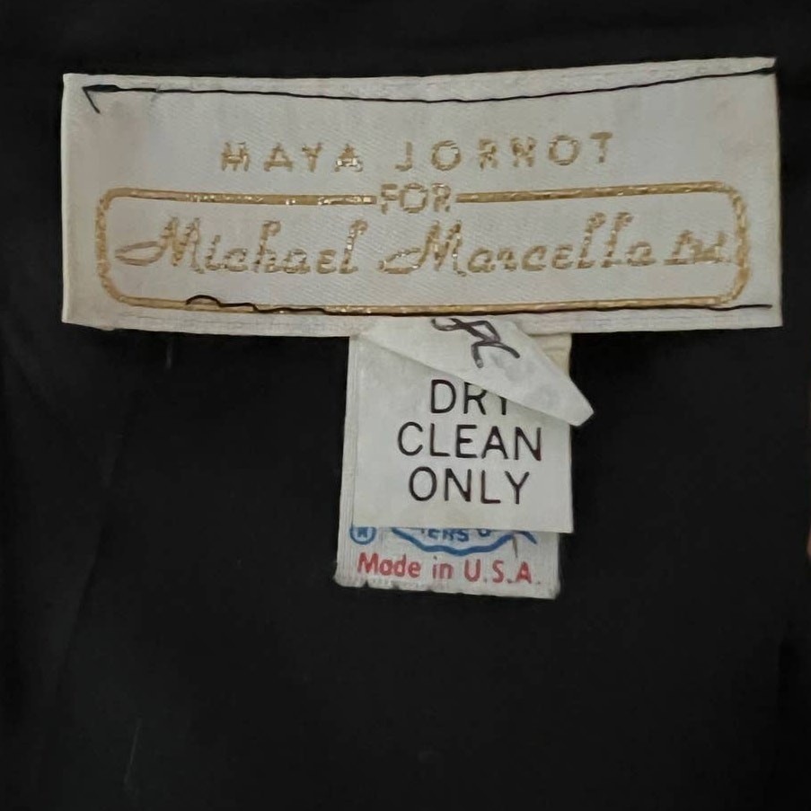 VTG Maya Jornot Michael Marcella Dress Womens 8 Black Sheer Floral Sleeve Glam
