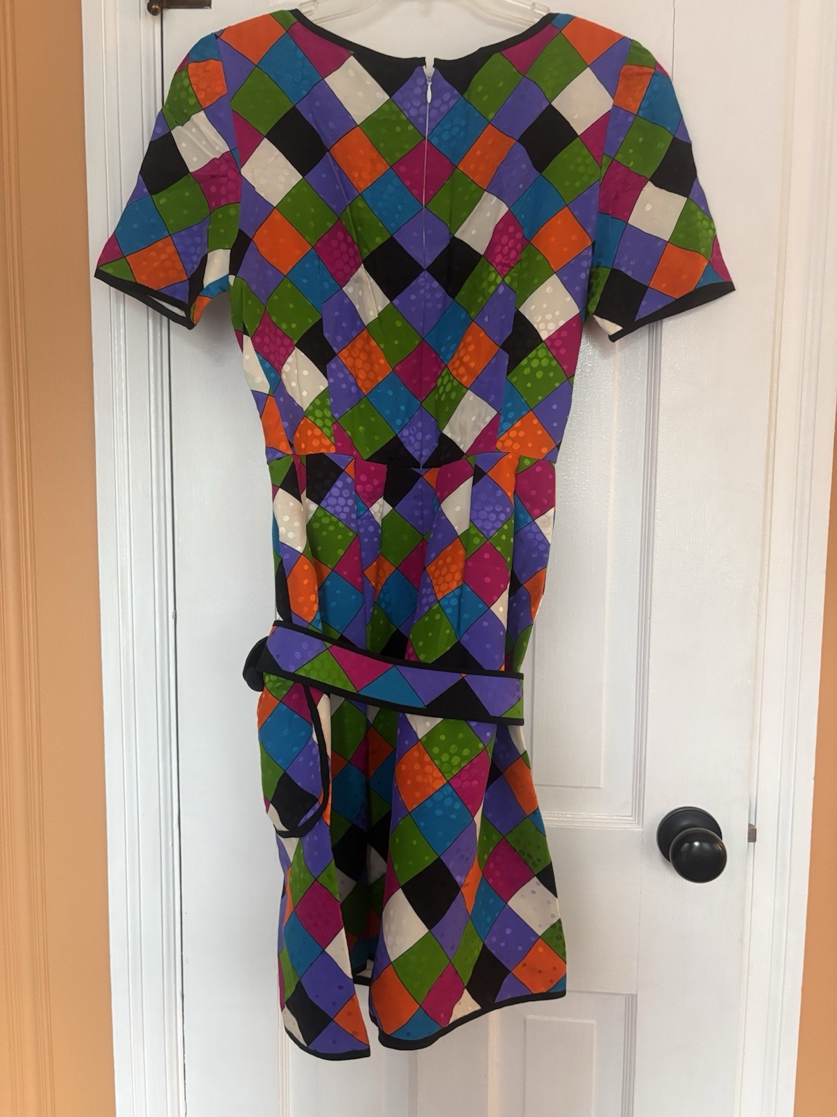 1980s Stanley Platos / Martin Ross Harlequin Diamond Check Silk Dress