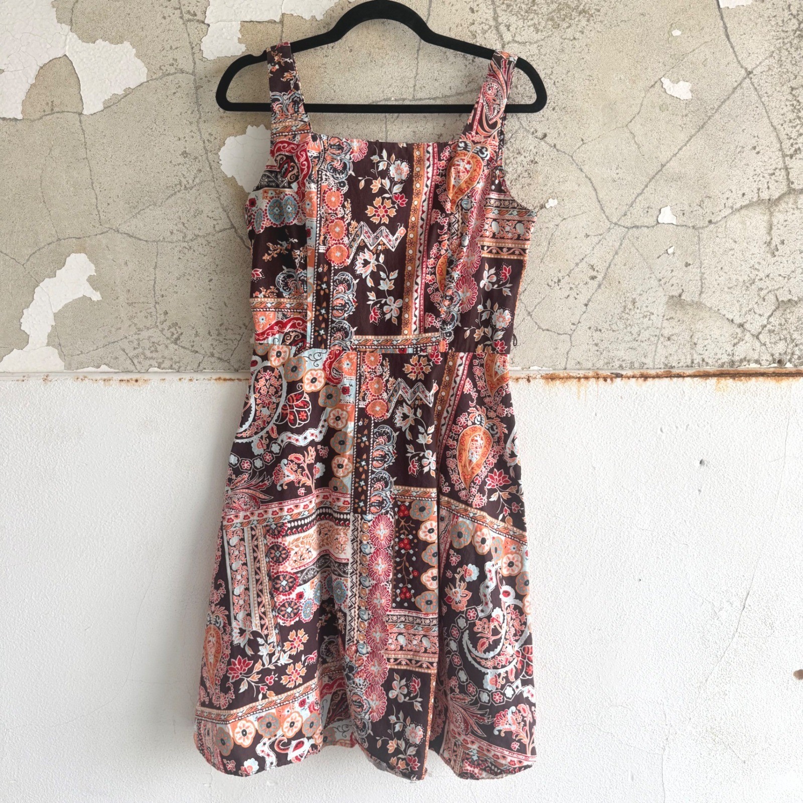 Vtg 90s Dress Paisley Patchwork Boho Cotton Sundress Alyn Paige Womens M