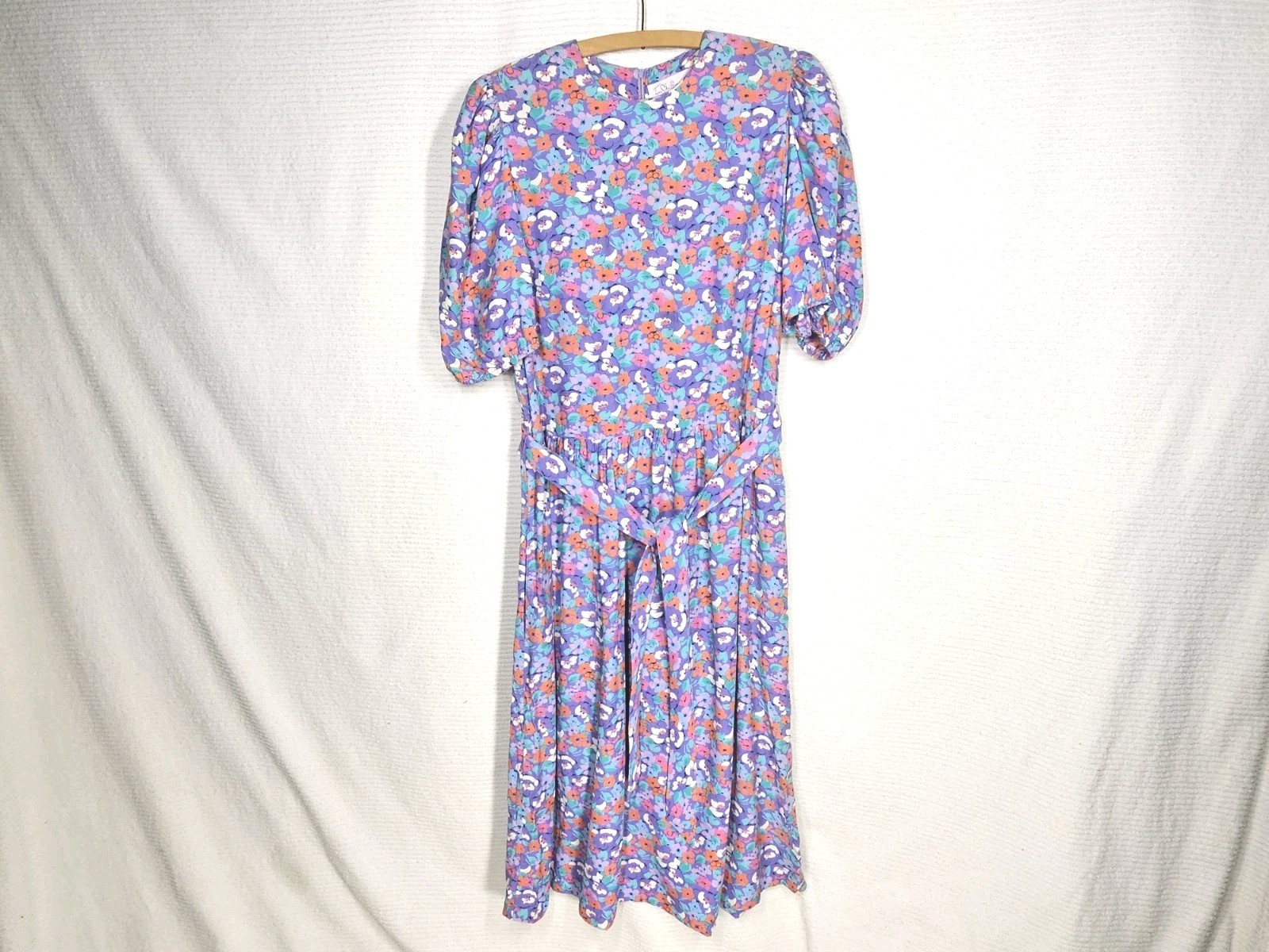 Vintage 1990s Pastel Dress wBelt Belle France Rayon 12 Large Jane Schaffhausen