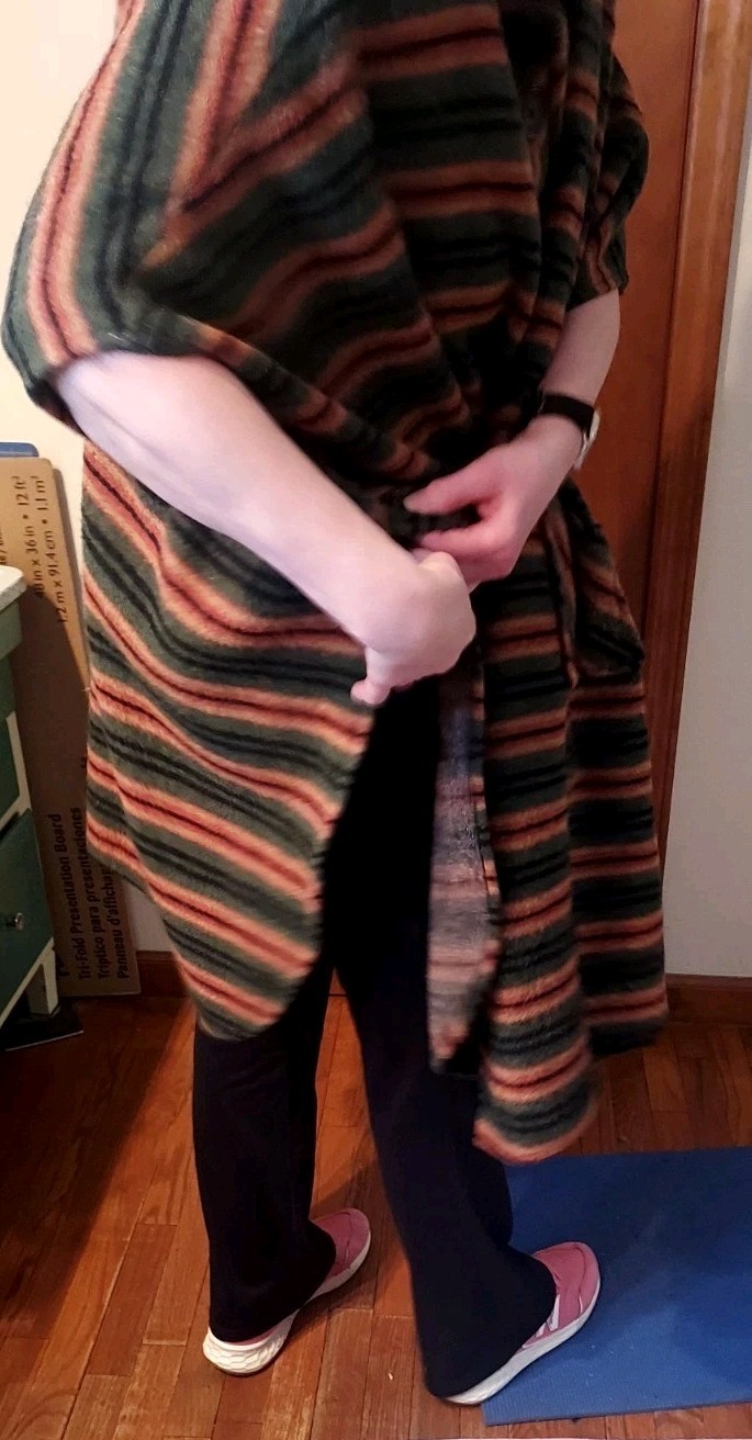 Vintage Handmade Peruvian Wool Striped Coat/Cape/Poncho 2 Front Pockets & Hood