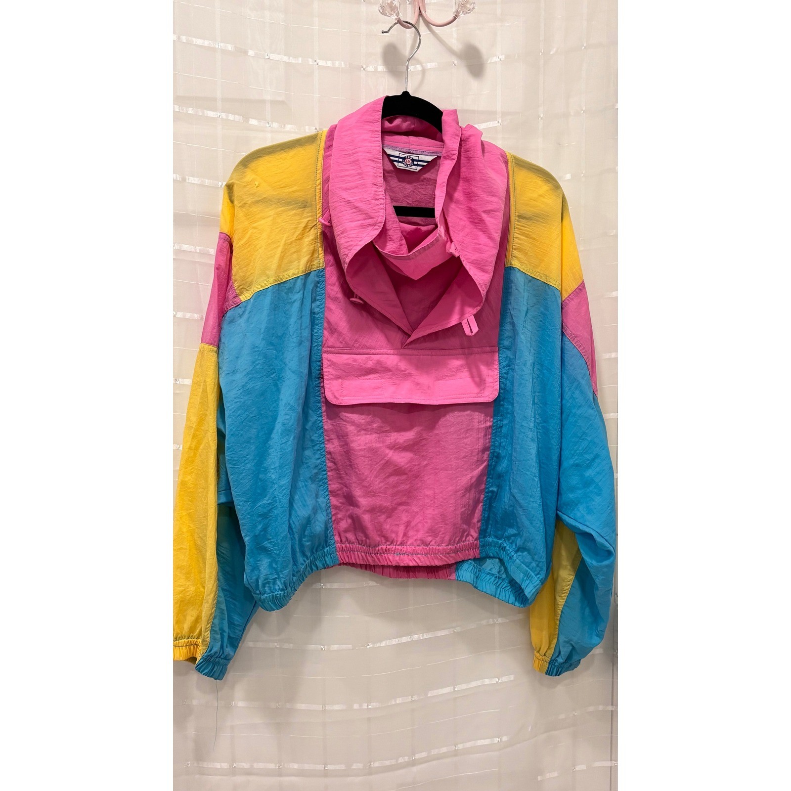 Vintage Pro Spirit Colorblock Windbreaker Jacket Pink Yellow Blue Large 80s 90s