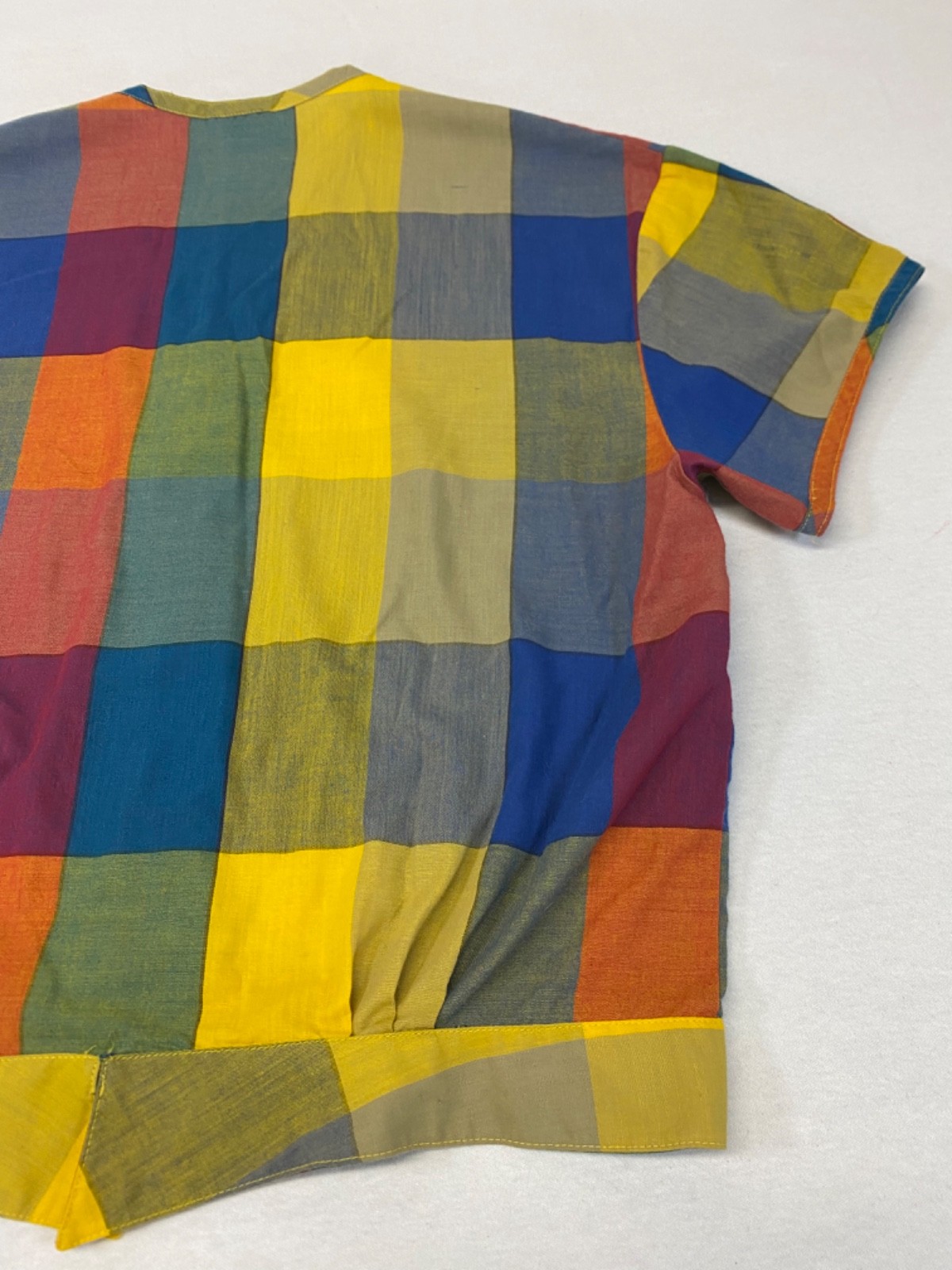 Vintage Patchwork Plaid Shirt 60s 70s BonJour Hippie Top Colorful Retro Mod Boho