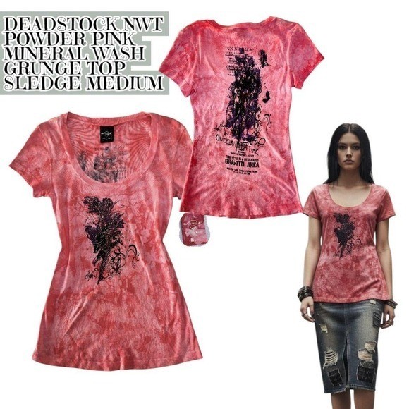 💖 DEADSTOCK PINK POWDER MINERAL WASH TATTOO GRUNGE TOP MEDIUM NWT SLEDGE