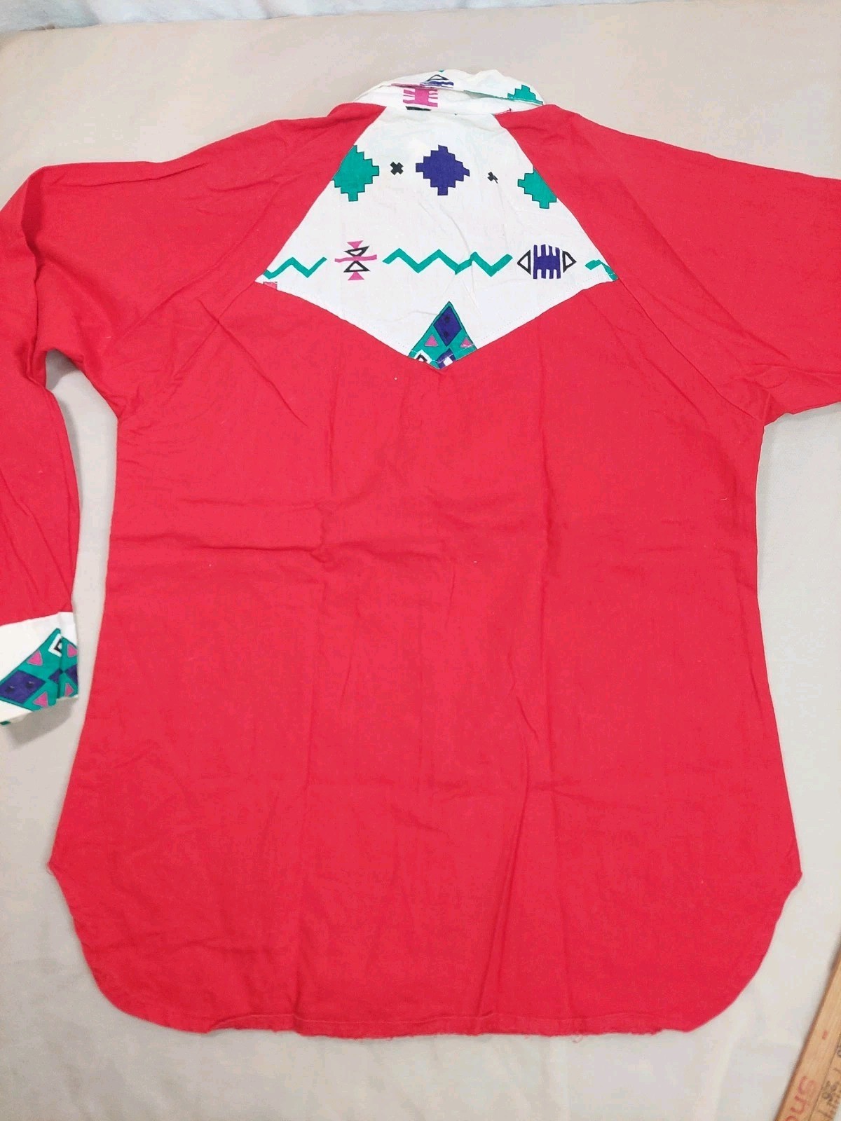 Vintage 80s Southwestern Cowgirl Shirt Women S Red Geometric USA 100% Cotton
