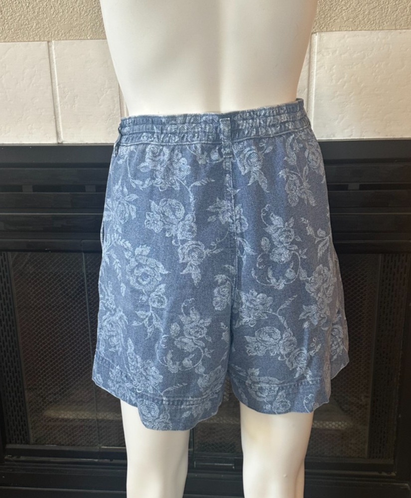 Vtg Blue Blues B Etc. 100% Cotton Roses acid print Shorts size 12 waist 29″