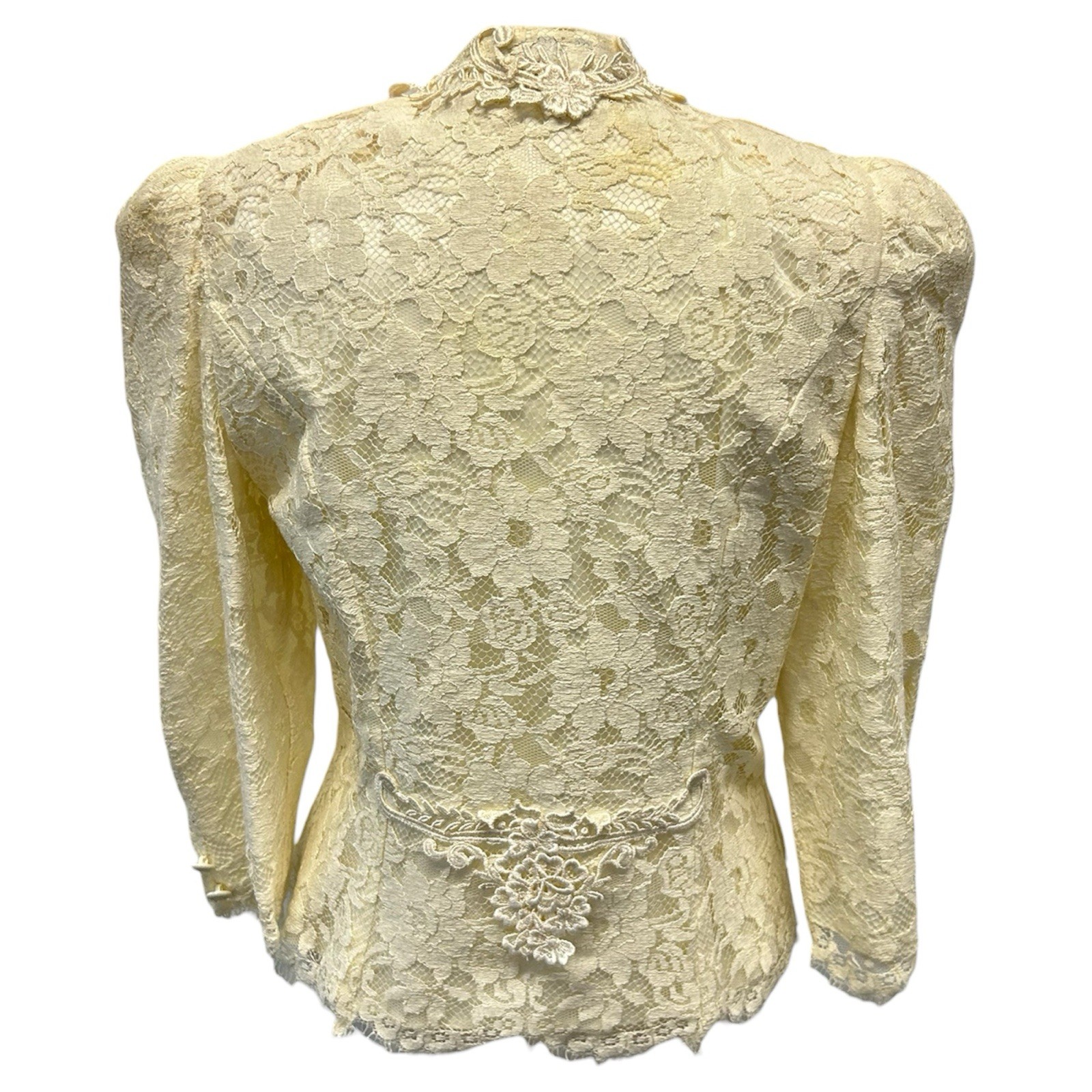 Vintage 80s Cachet by Bari Protas Ivory Fitted Lace Jacket Women’s Sz 12/M
