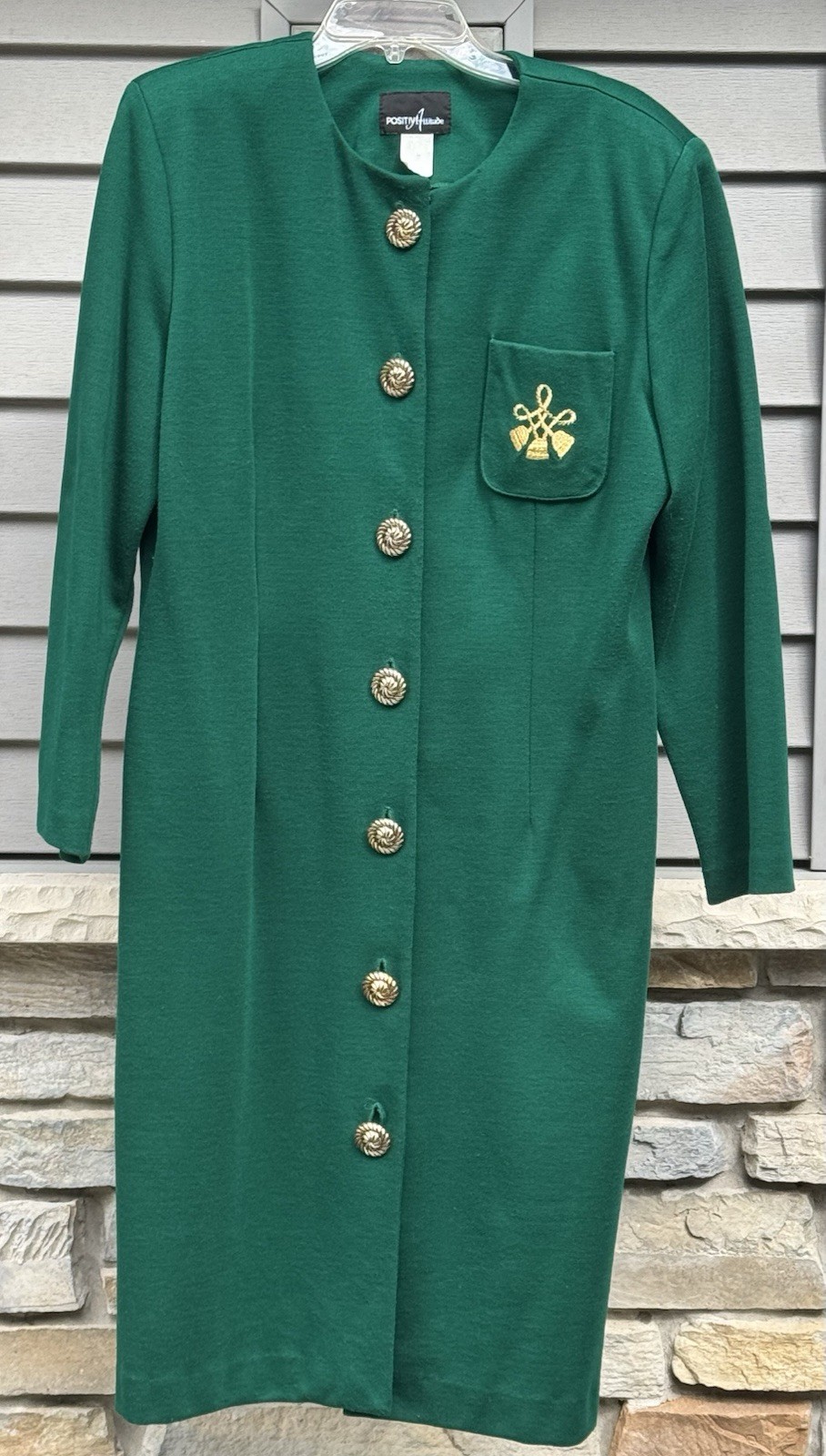 Vintage ‘80s Positive Attitude Dress, Size 15/16, Green W/ Gold Accents