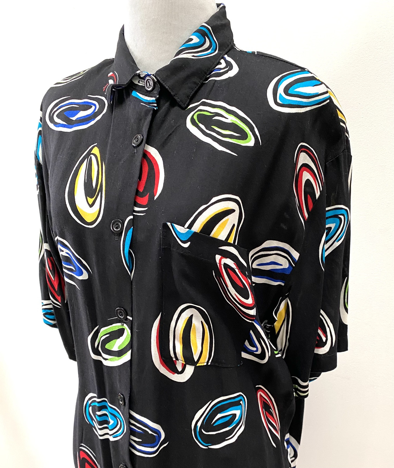 VTG 80s 90s Women Large Funky skater surfer Black Multicolor Traffic JAM shirt