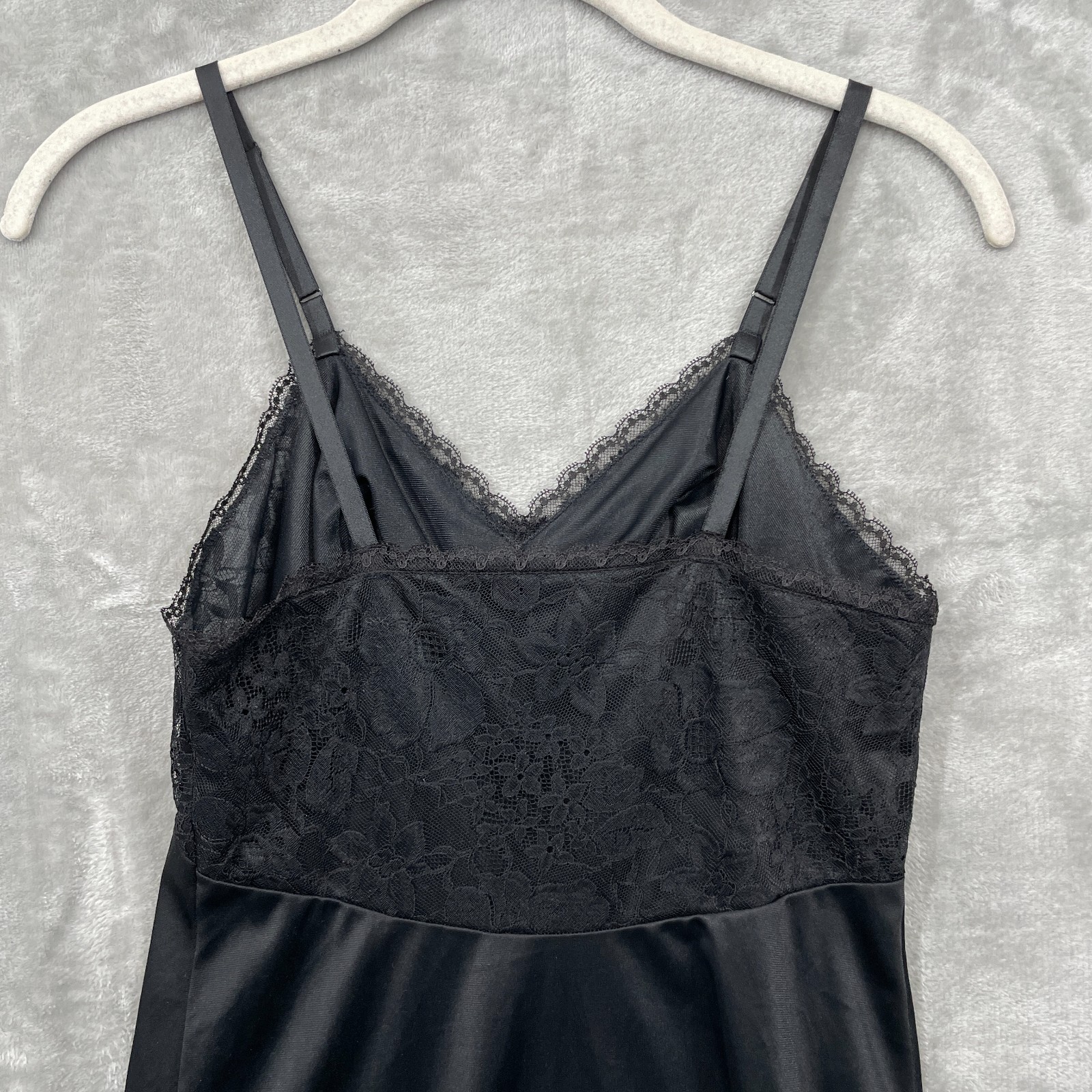 Vintage Vanity Fair Slip Dress Womens 38 S Black Lace Nylon Coquette Sexy Midi