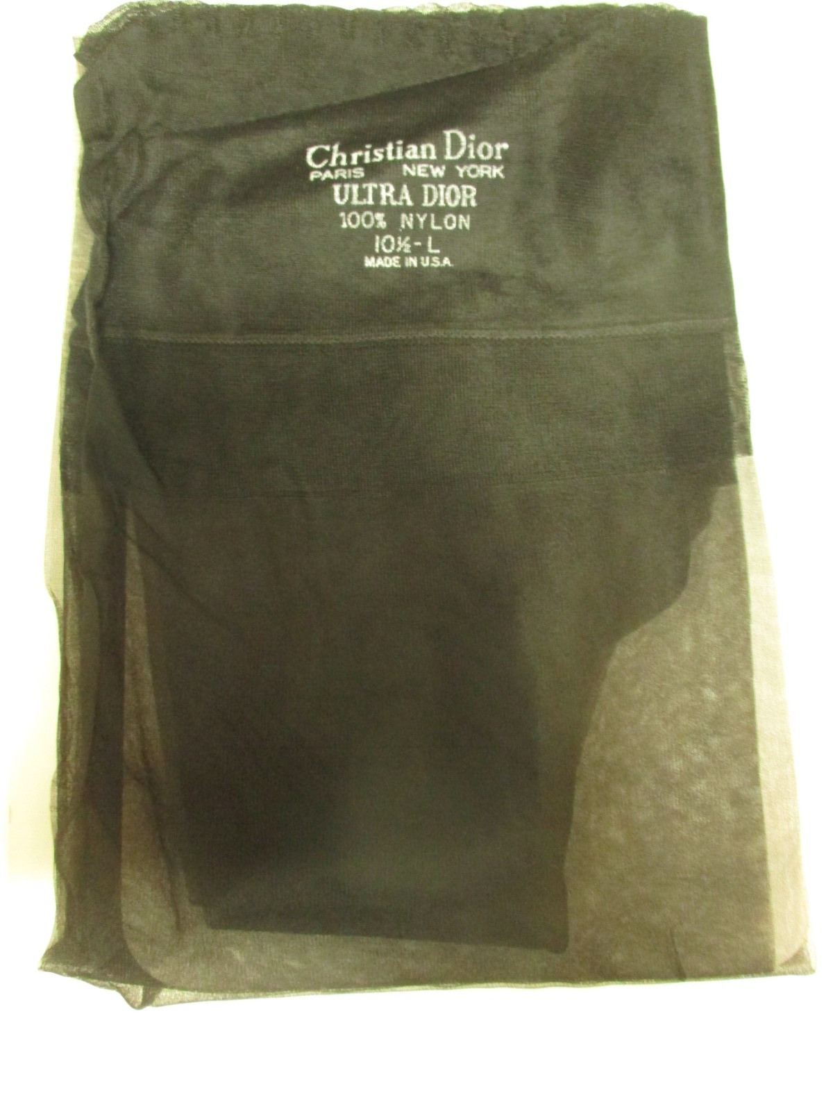 1PR VINTAGE CHRISTIAN DIOR SANDALFOOT FLAT KNIT NYLON STOCKINGS 10 1/2 LONG BLAC
