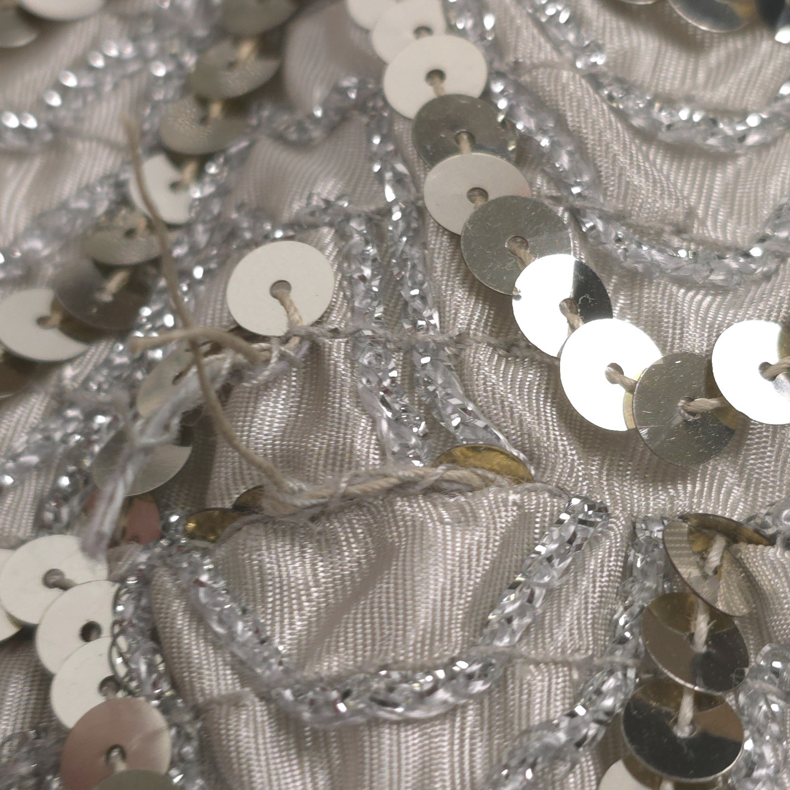 Vintage 80s Miss H MEDIUM Union Handmade Sequin Evening Jacket Open Front Silver