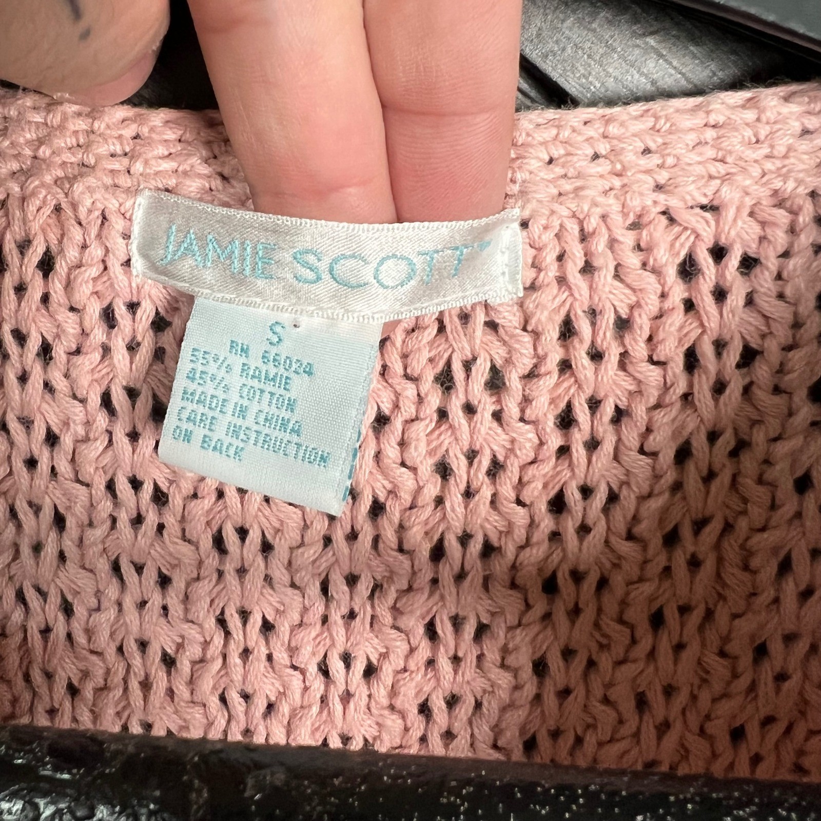 Jamie Scott Women’s Floral Embroidered Cable Knit Cardigan Sweater Pink S VTG
